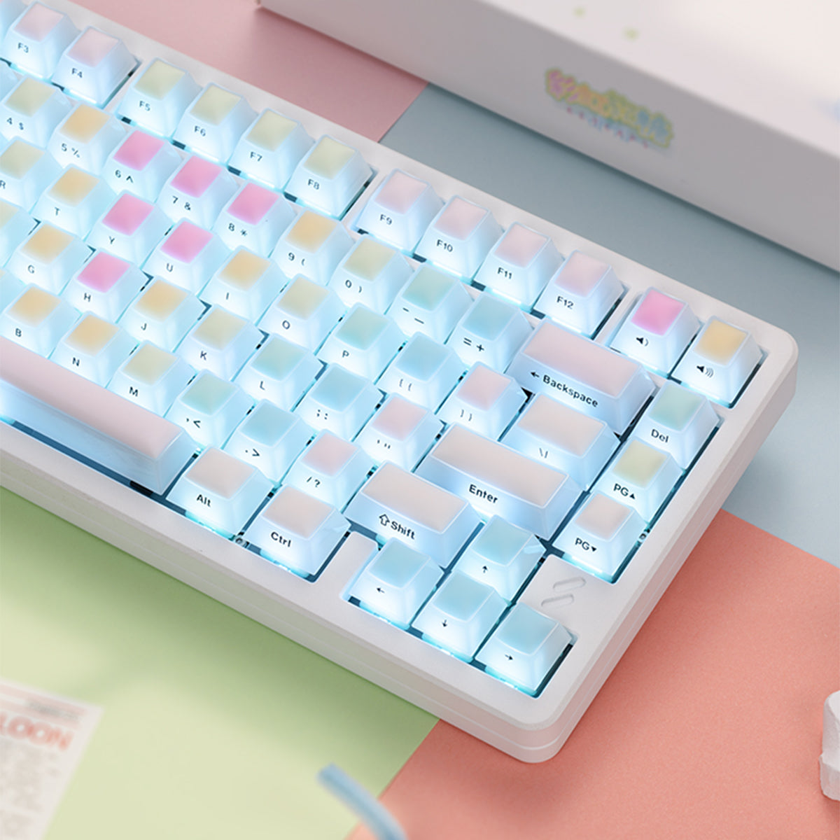 Rainbow gummy mechanical keyboard, keycap, nail art, PC material, side engraved fog, transparent silicone collagen factory height