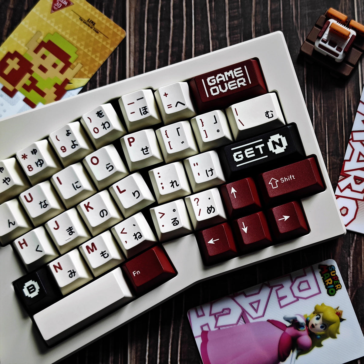 Complete set of customized PBT five sided thermal sublimation original factory height keycaps for the FC themed mechanical keyboard of the Red and White gaming console