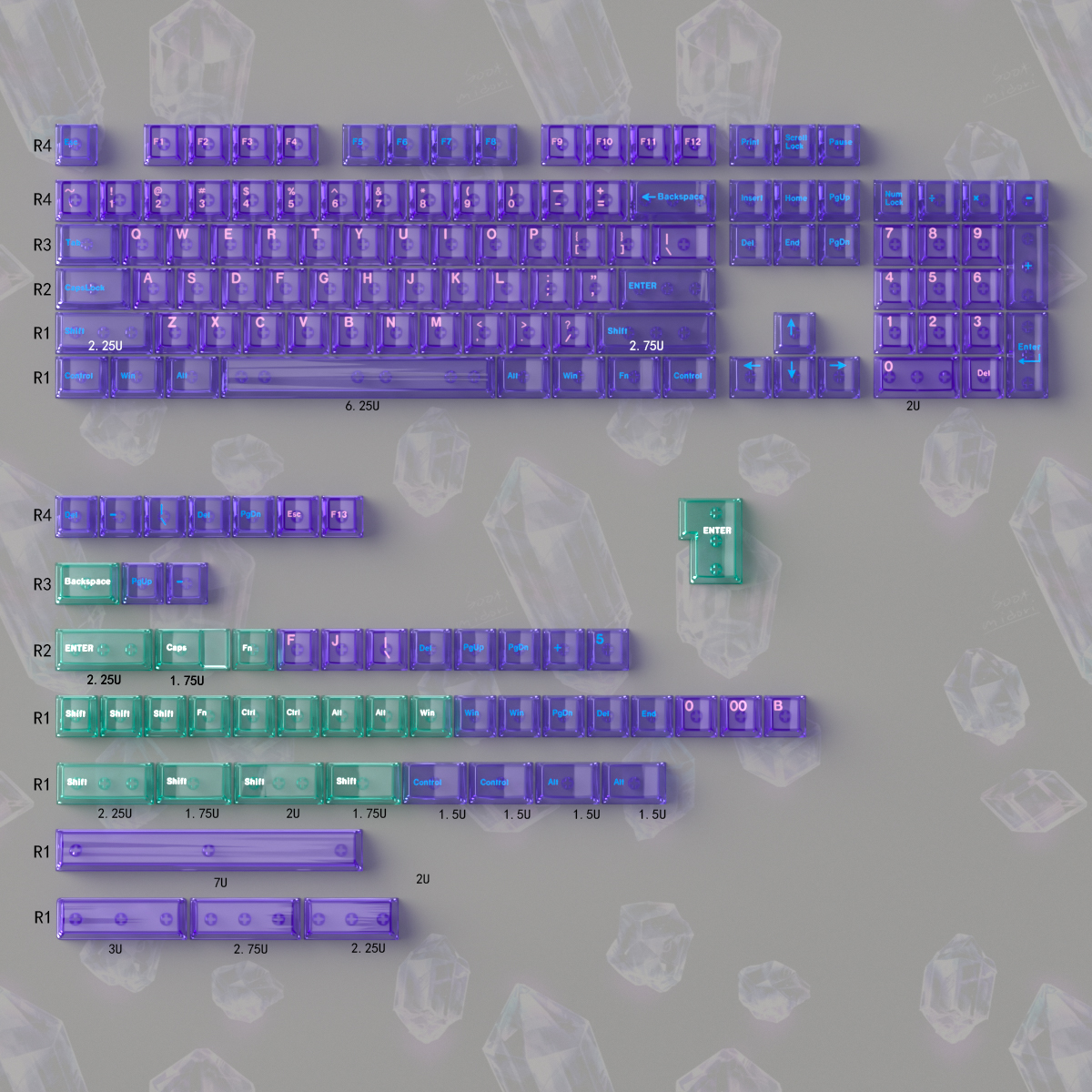 Key mechanical keyboard keycap PC material UV transfer printing original factory high color transparent set keycap