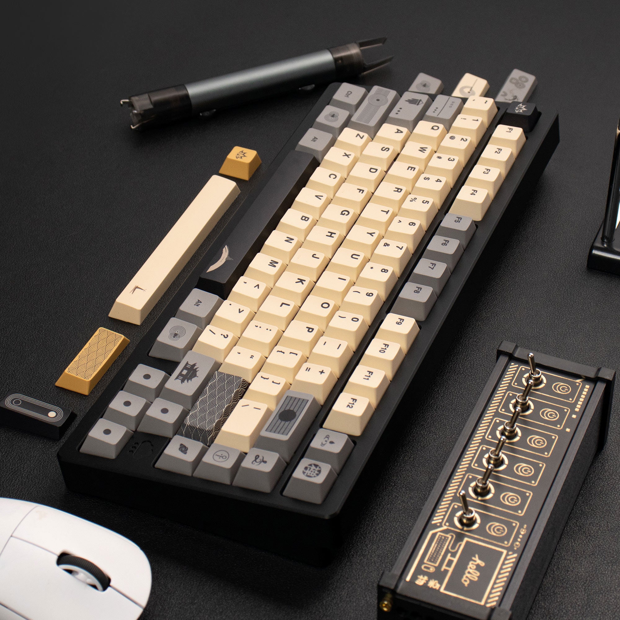 Zen themed rice white/gray/yellow keycaps PBT thermal sublimation original mechanical keyboard keycaps