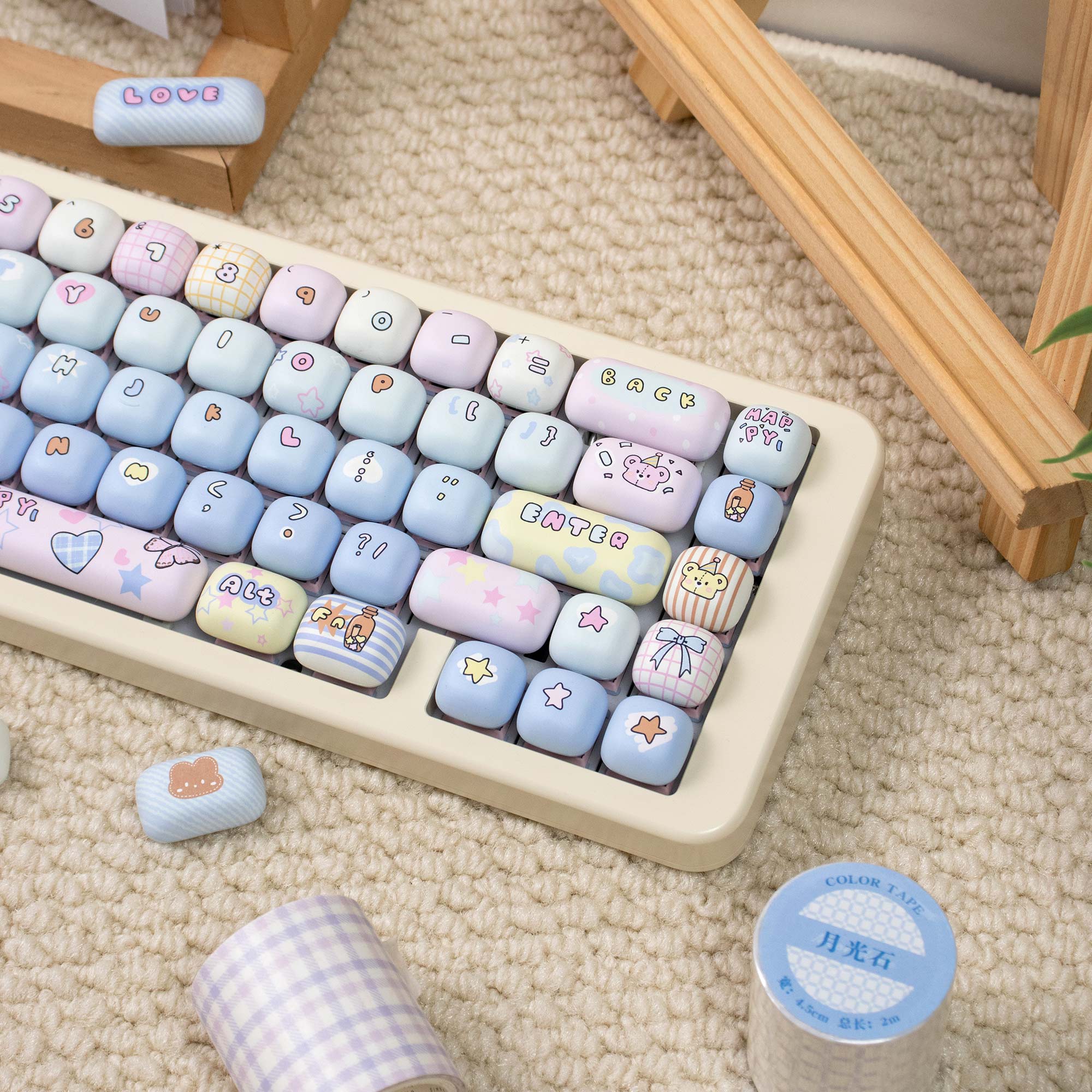 Toy house mechanical keyboard keycaps MOG cute round PBT heat sublimation keycaps
