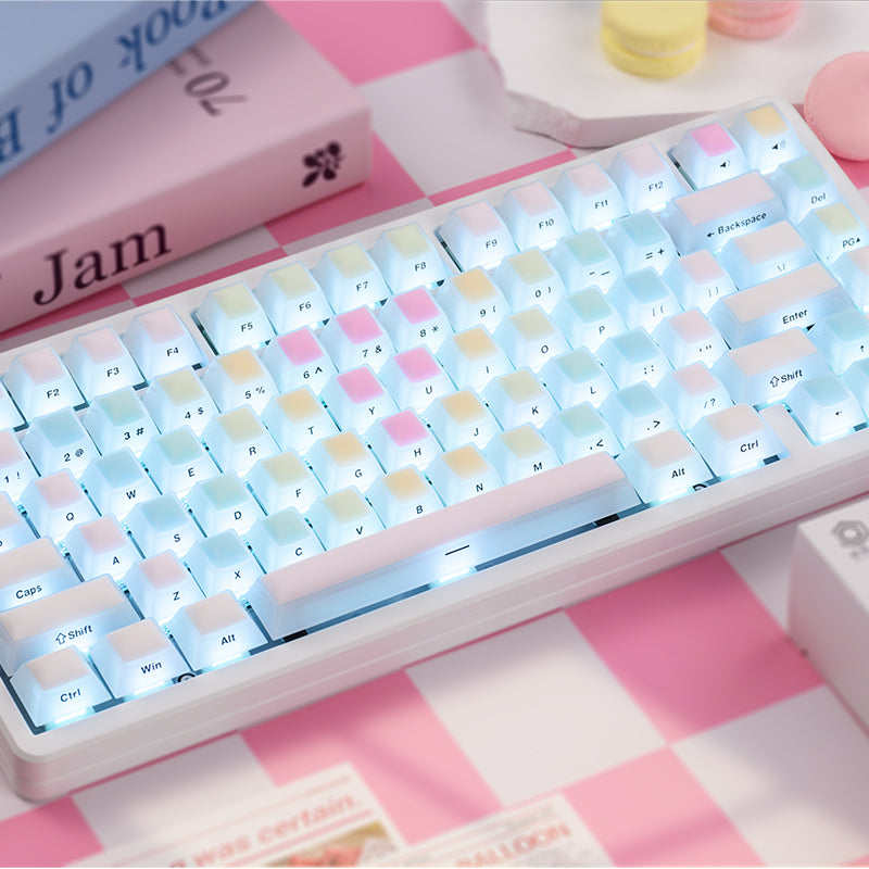 Rainbow gummy mechanical keyboard, keycap, nail art, PC material, side engraved fog, transparent silicone collagen factory height