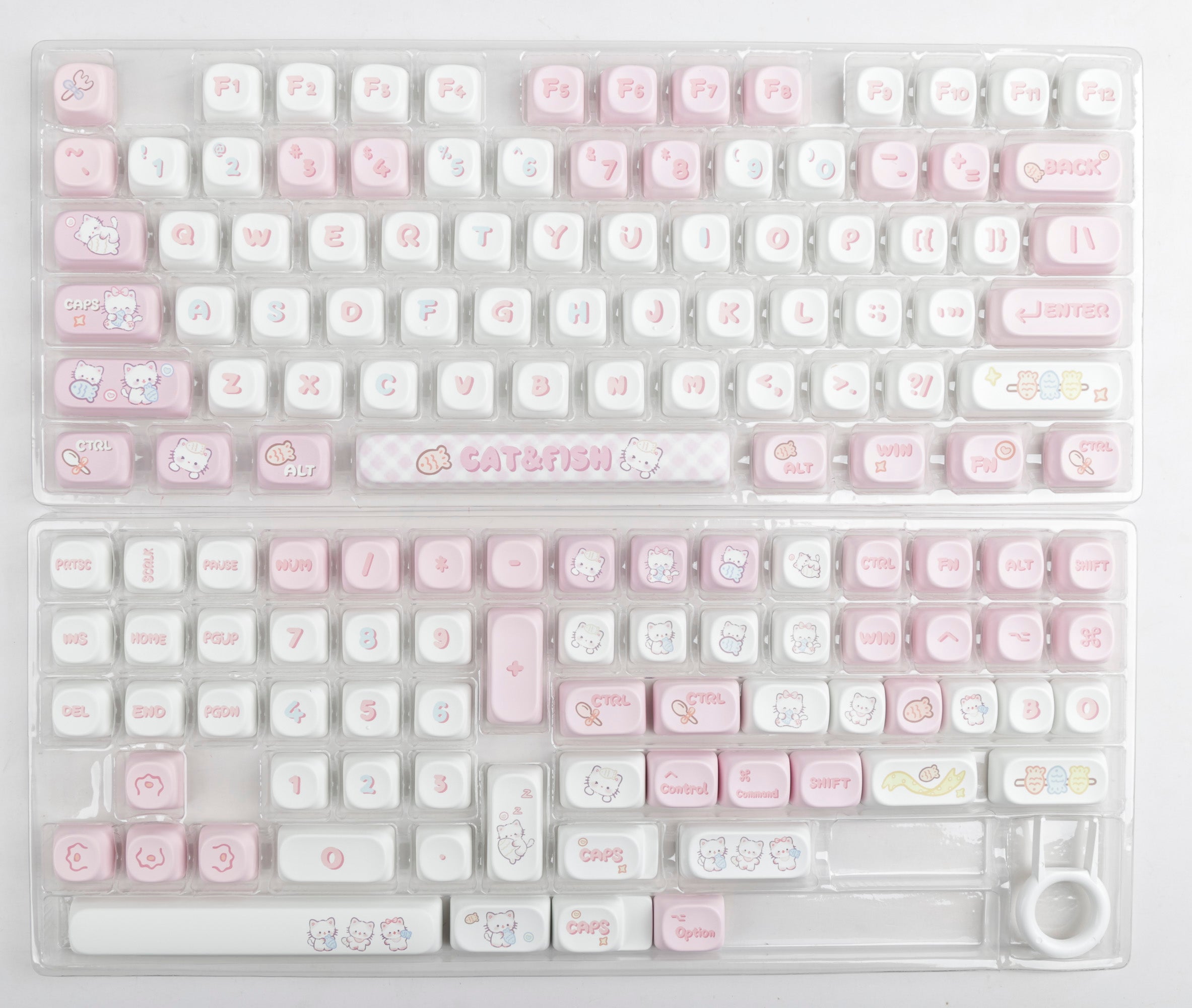 Kitten eating fish keycap pink MOA high MAC heat sublimation personality set keycap