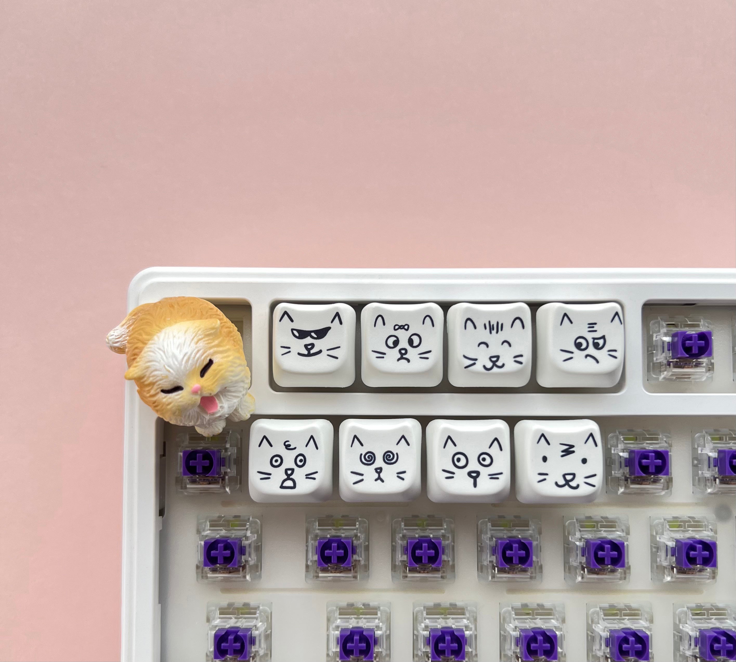 Cute cat 8-key emoji, heat sublimated PTB material, personalized keycap.
