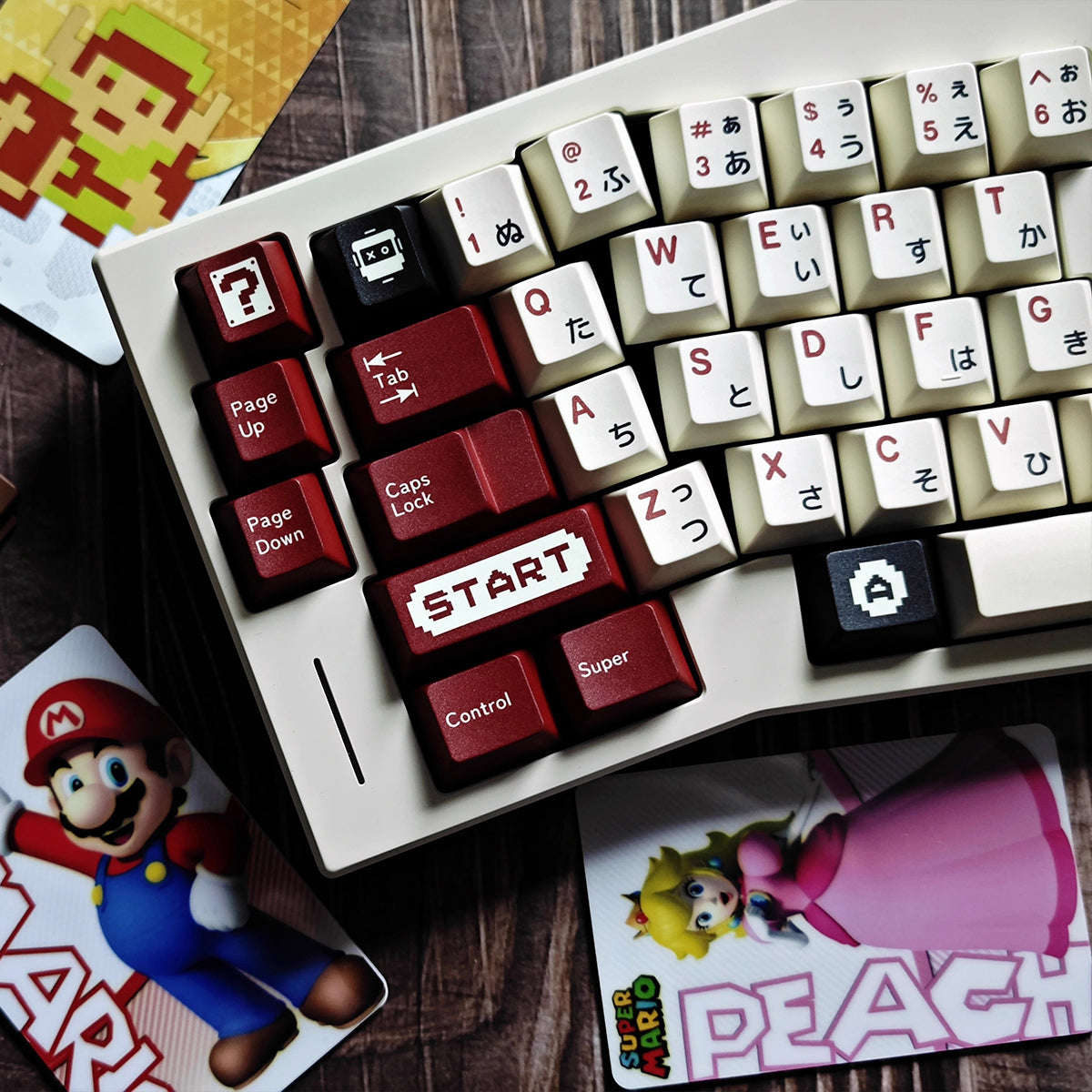Complete set of customized PBT five sided thermal sublimation original factory height keycaps for the FC themed mechanical keyboard of the Red and White gaming console