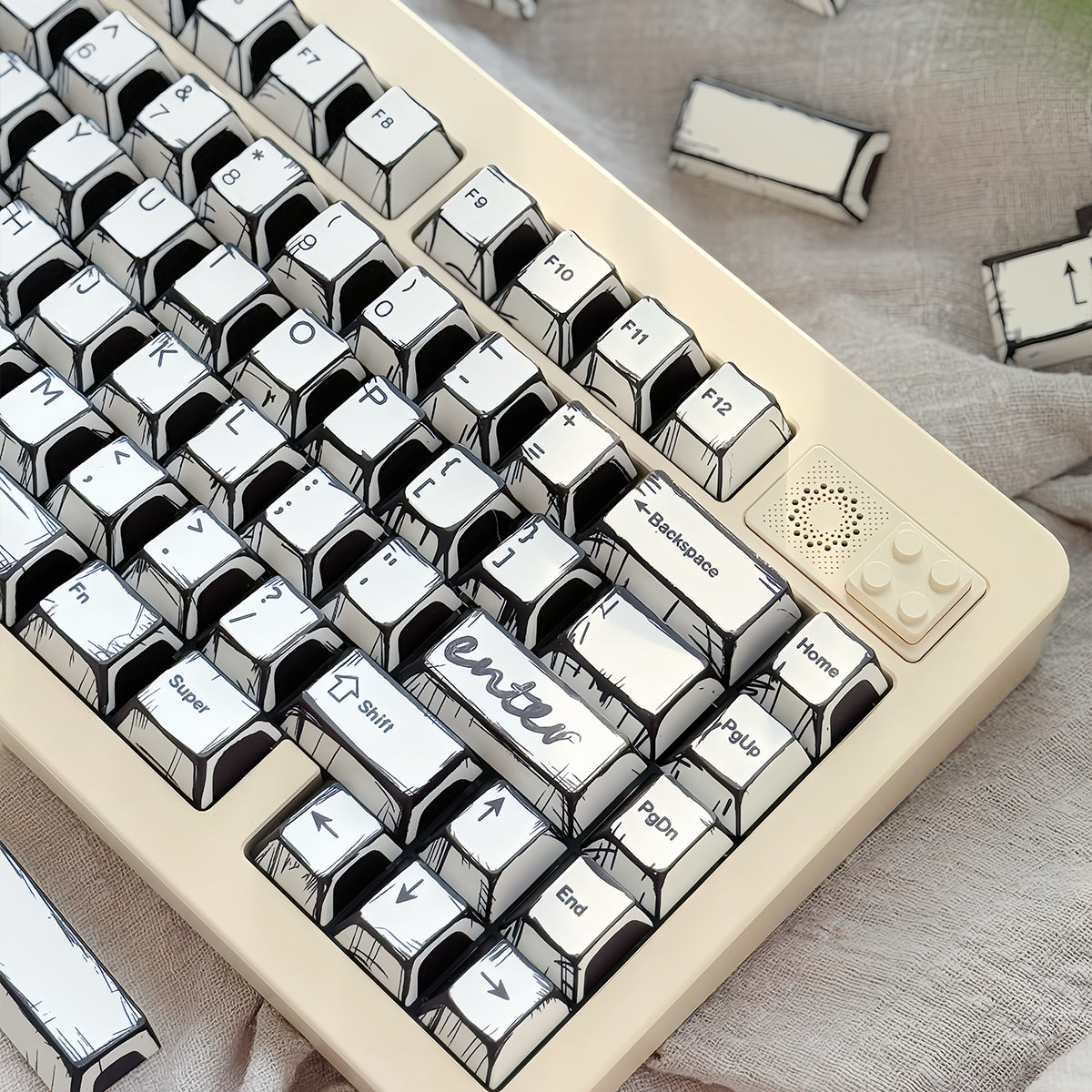 White comic style, PBT heat sublimation original factory highly compatible personalized keycap set.