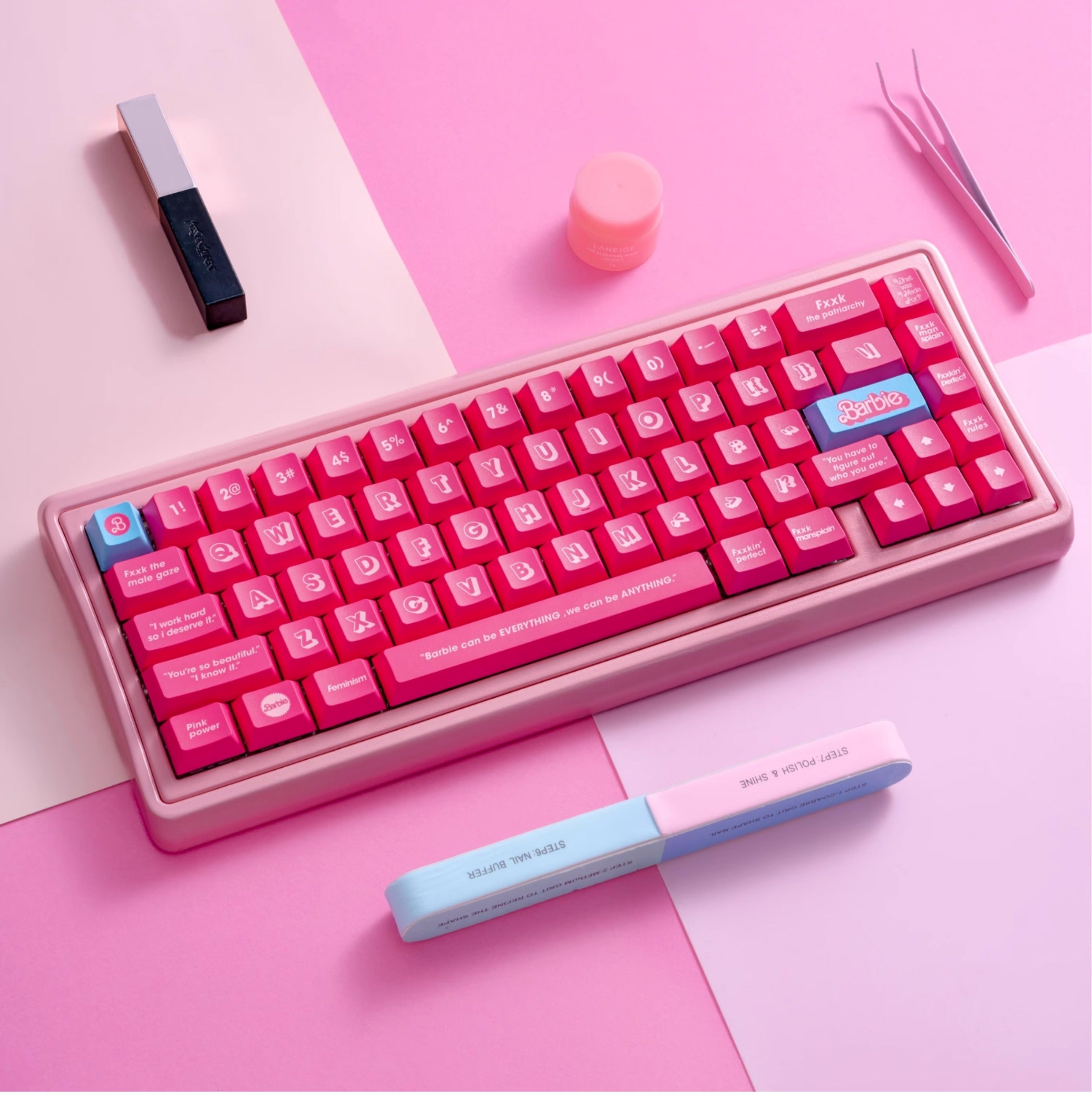 Barbie color matching set keycaps factory height side engraved transparent keycaps PBT side transparent personalized keycaps