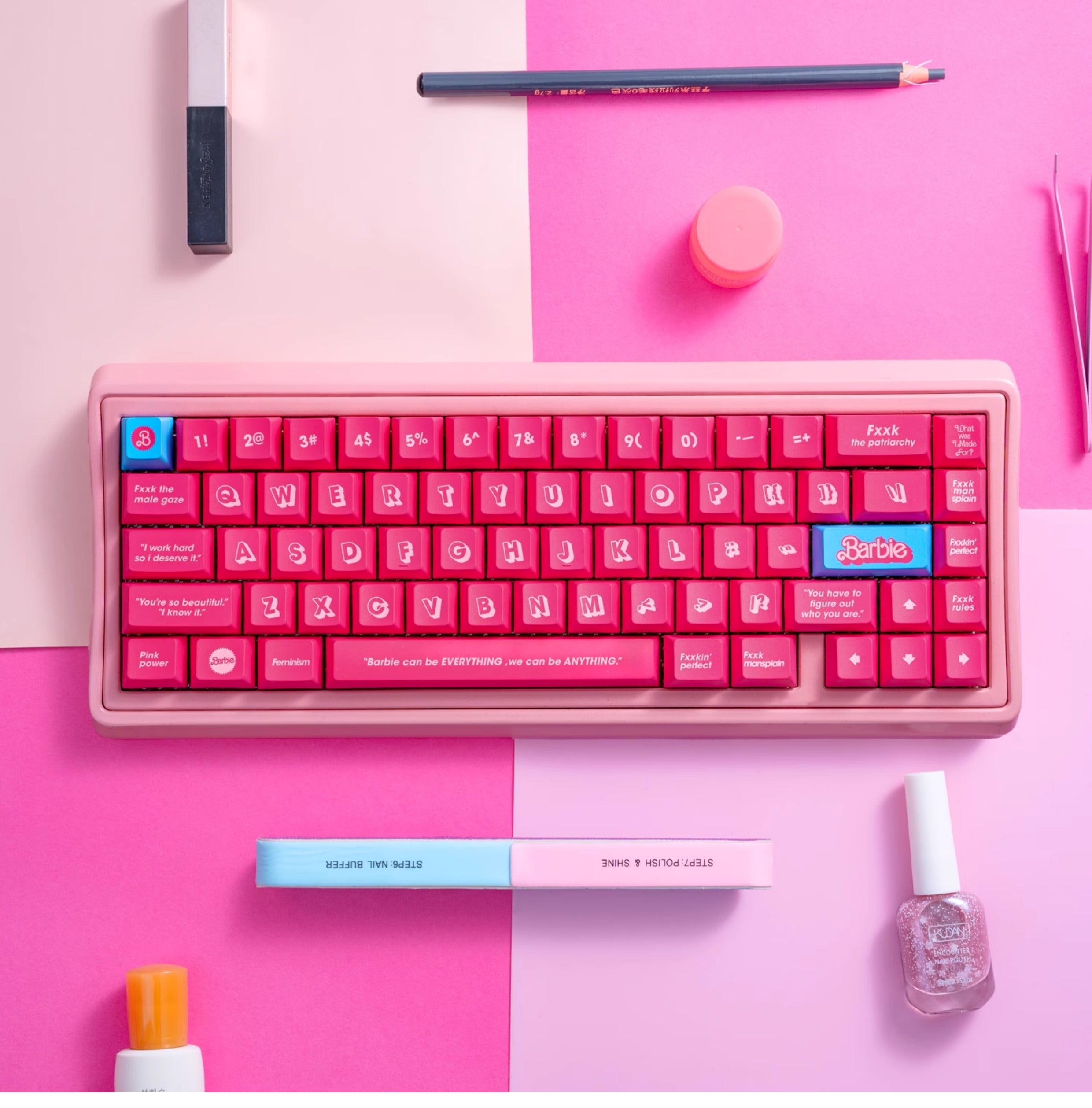 Barbie color matching set keycaps factory height side engraved transparent keycaps PBT side transparent personalized keycaps