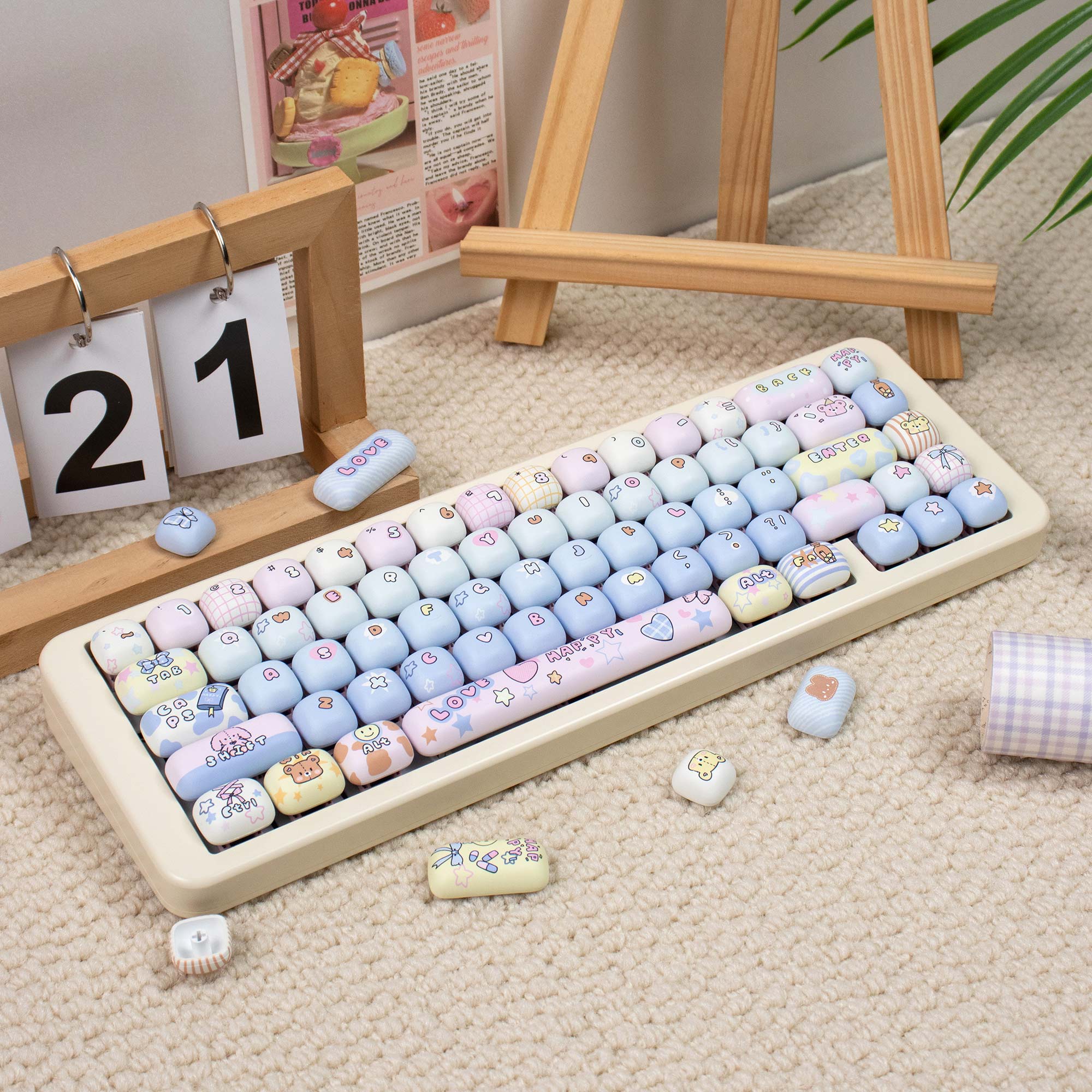 Toy house mechanical keyboard keycaps MOG cute round PBT heat sublimation keycaps