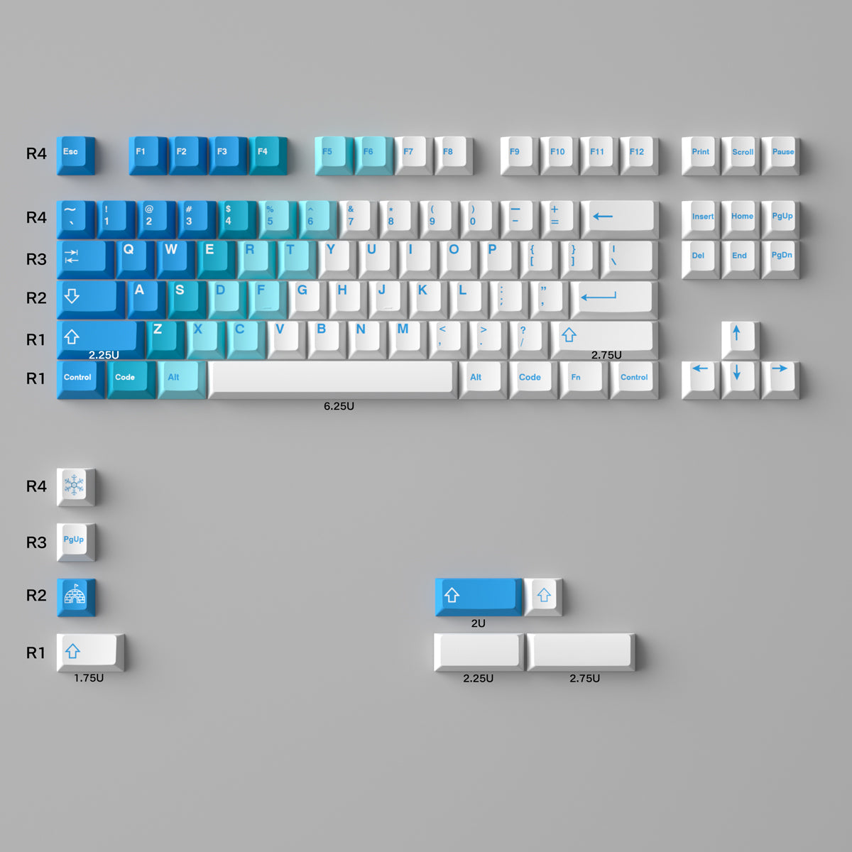 Snowy Mountain Theme Gradient Keycap Transparent PBT Thermal Sublimation PC Pad Printing Original Factory Suitable Mechanical Keyboard
