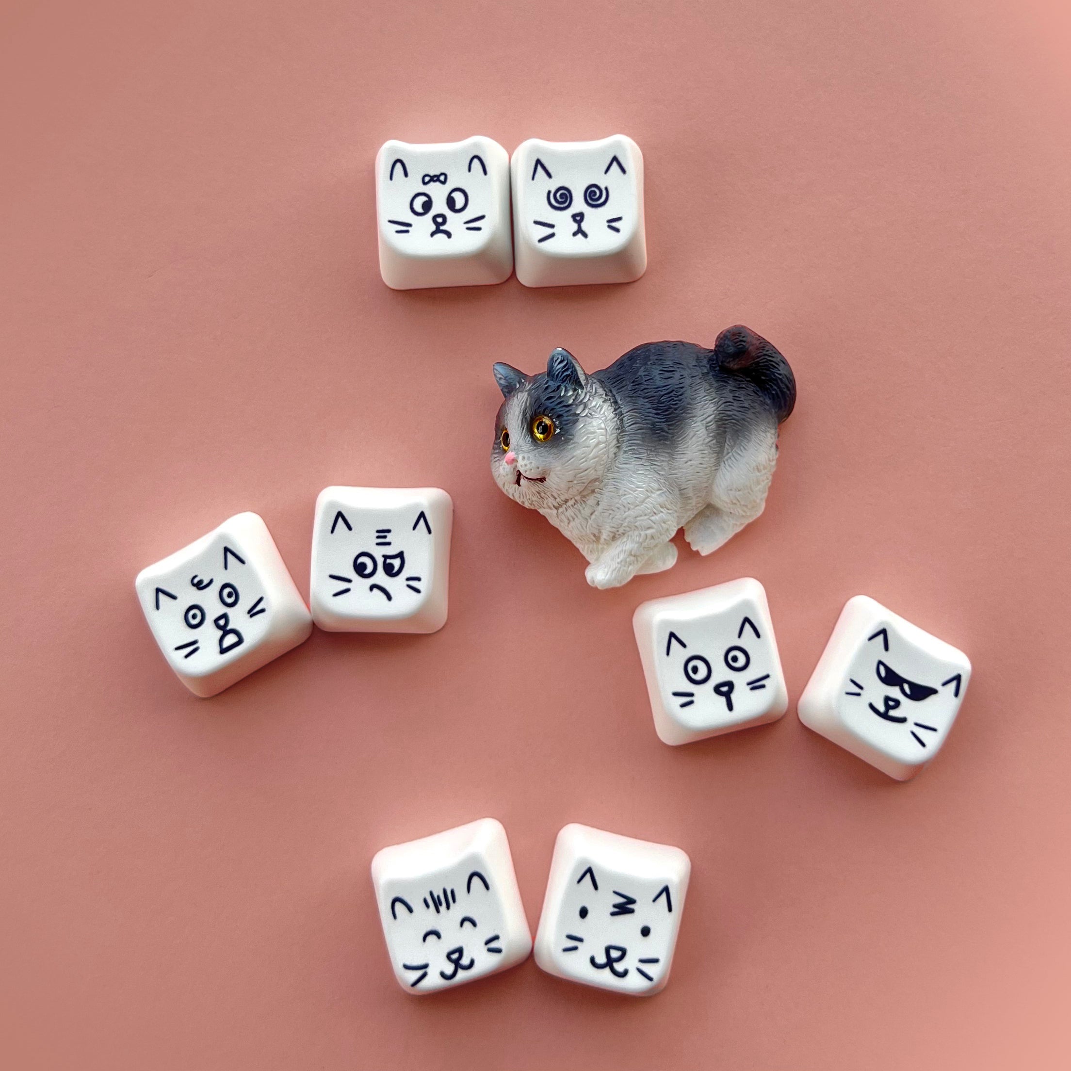 Cute cat 8-key emoji, heat sublimated PTB material, personalized keycap.
