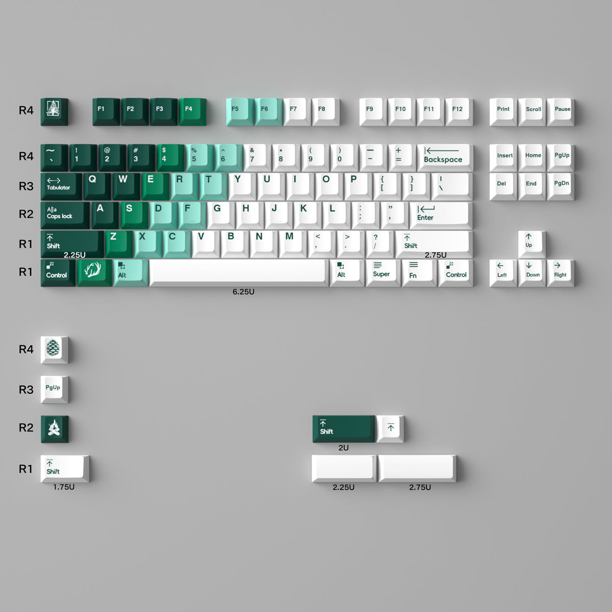 Snowy Mountain Theme Gradient Keycap Transparent PBT Thermal Sublimation PC Pad Printing Original Factory Suitable Mechanical Keyboard
