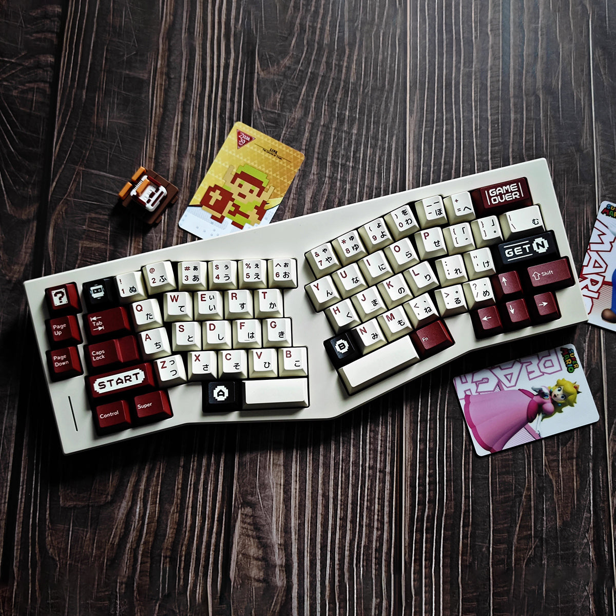 Complete set of customized PBT five sided thermal sublimation original factory height keycaps for the FC themed mechanical keyboard of the Red and White gaming console