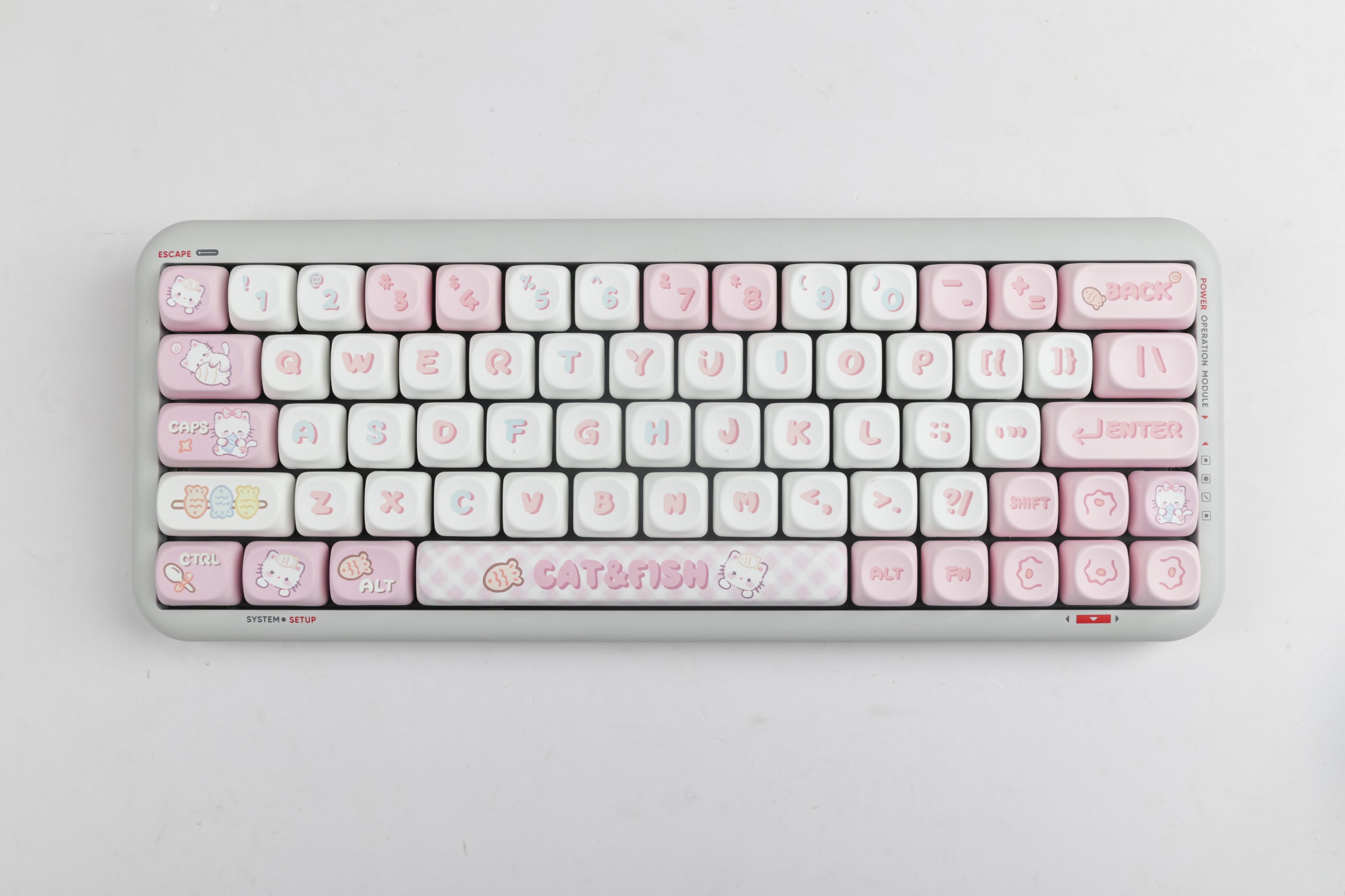 Kitten eating fish keycap pink MOA high MAC heat sublimation personality set keycap