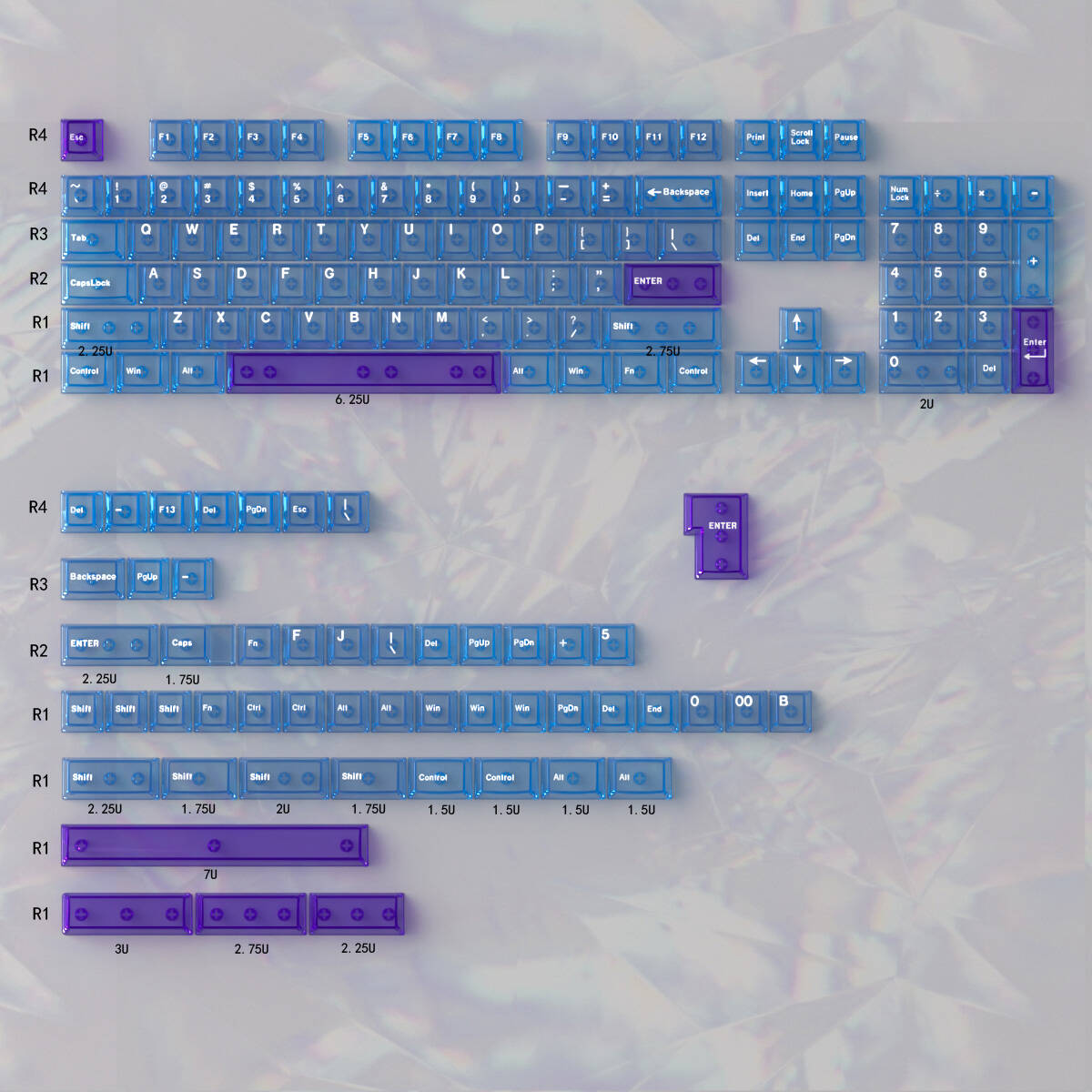 Key mechanical keyboard keycap PC material UV transfer printing original factory high color transparent set keycap