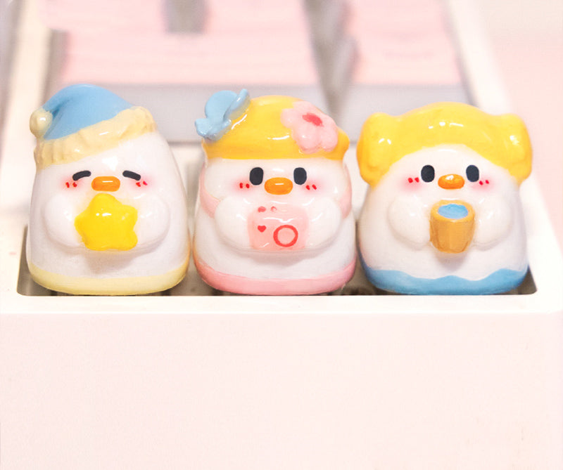 Cute duck personality keycaps cartoon resin personality keycaps soft ceramic keycaps, mechanical keyboard decorative keycaps,