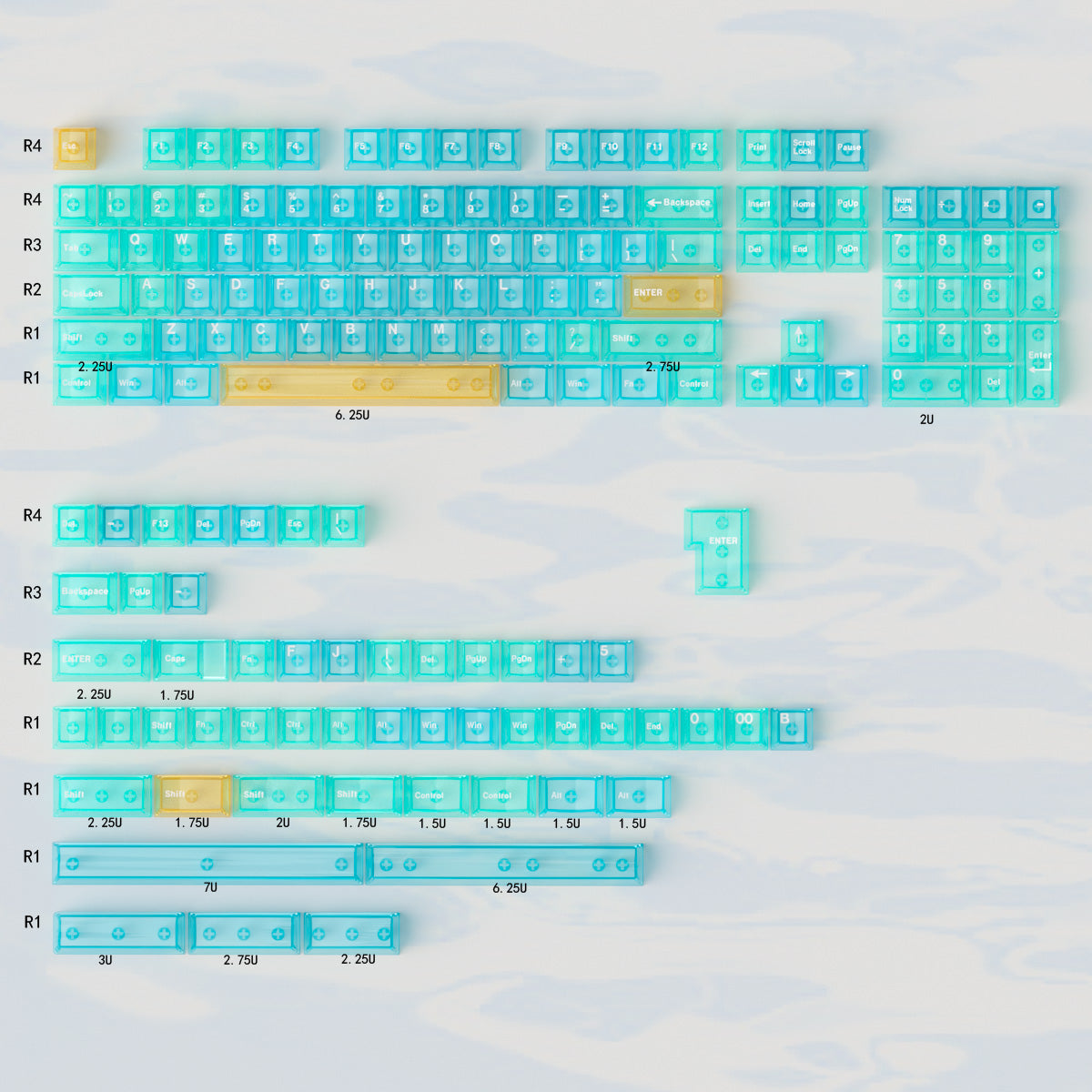 Key mechanical keyboard keycap PC material UV transfer printing original factory high color transparent set keycap