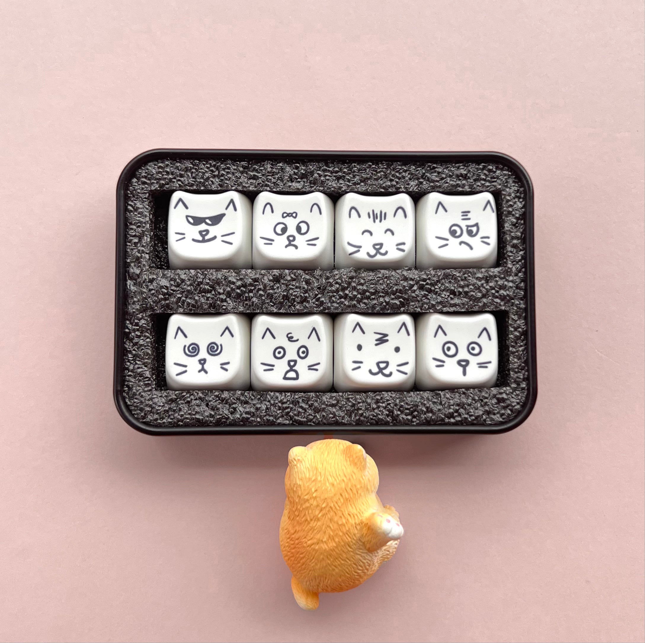 Cute cat 8-key emoji, heat sublimated PTB material, personalized keycap.