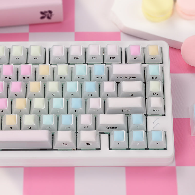 Rainbow gummy mechanical keyboard, keycap, nail art, PC material, side engraved fog, transparent silicone collagen factory height