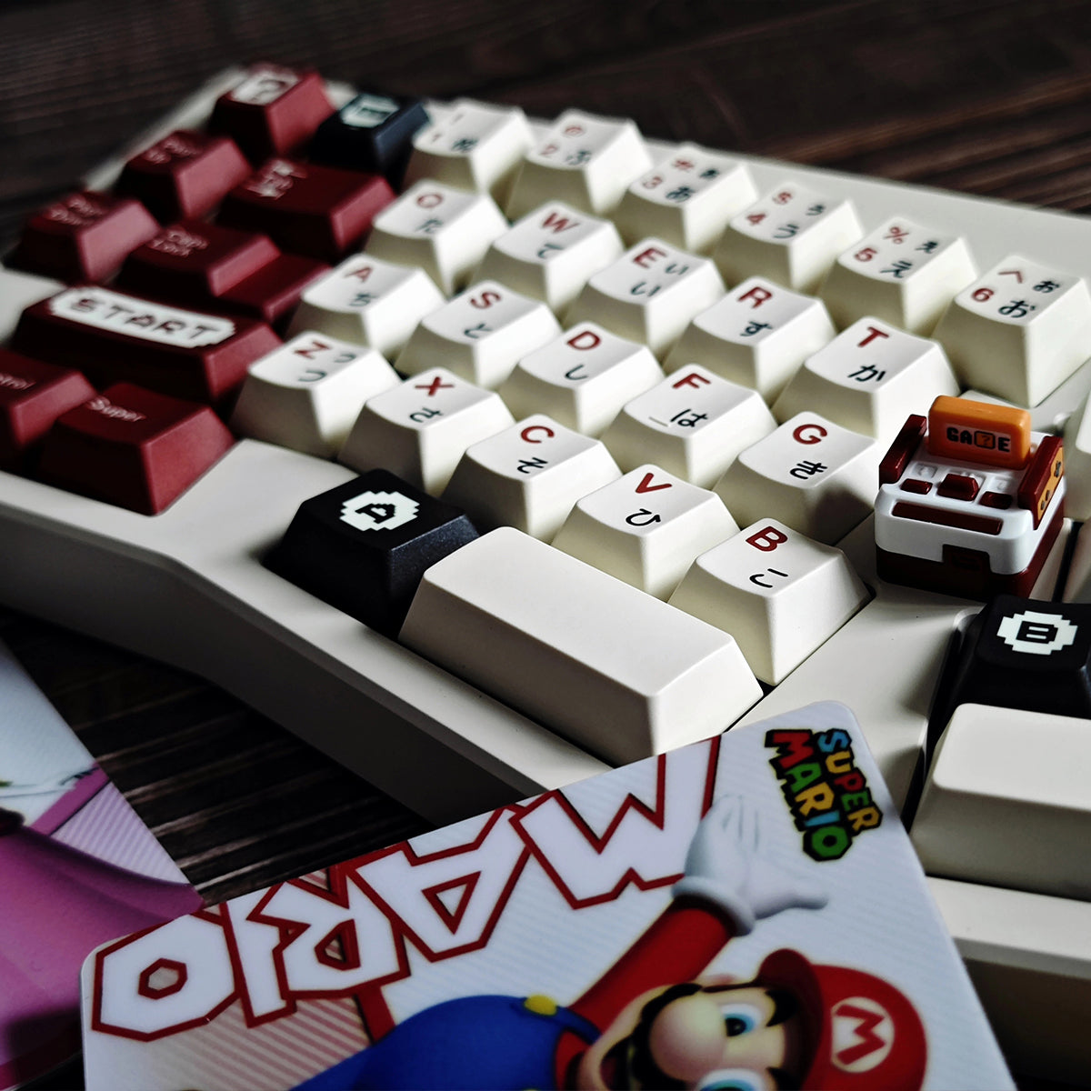 Complete set of customized PBT five sided thermal sublimation original factory height keycaps for the FC themed mechanical keyboard of the Red and White gaming console