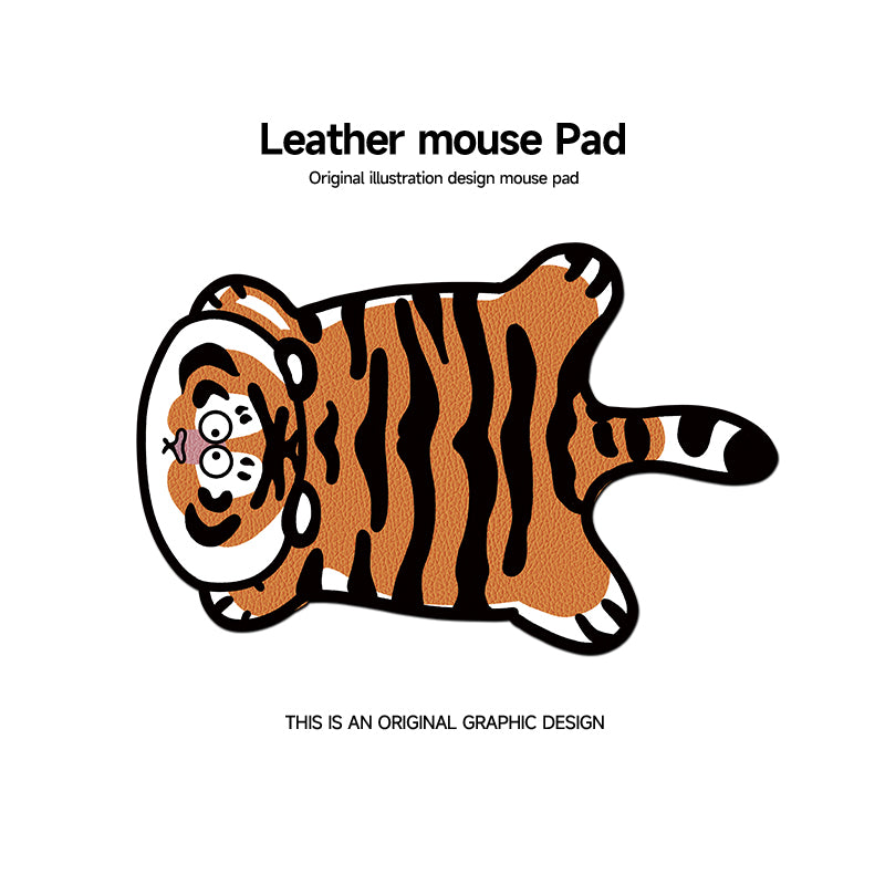 Cute little tiger irregular leather mouse pad, women&