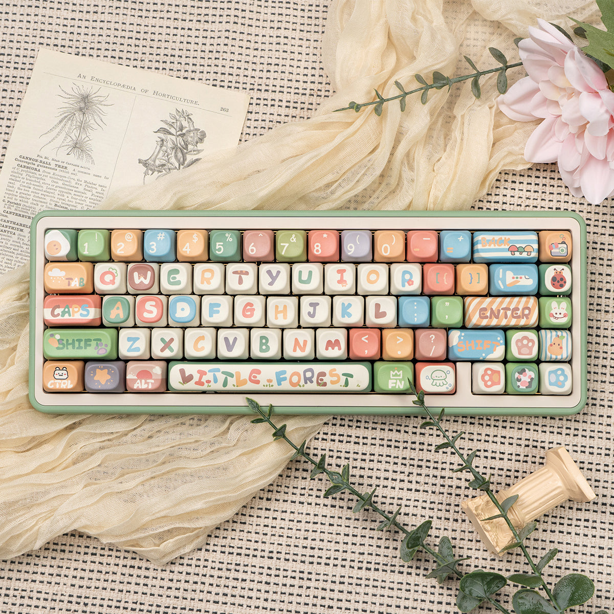 MOA Little Forest Magnetic Axis Mechanical Keyboard Keycaps Cute Cartoon PBT Heat Sublimation Keycaps