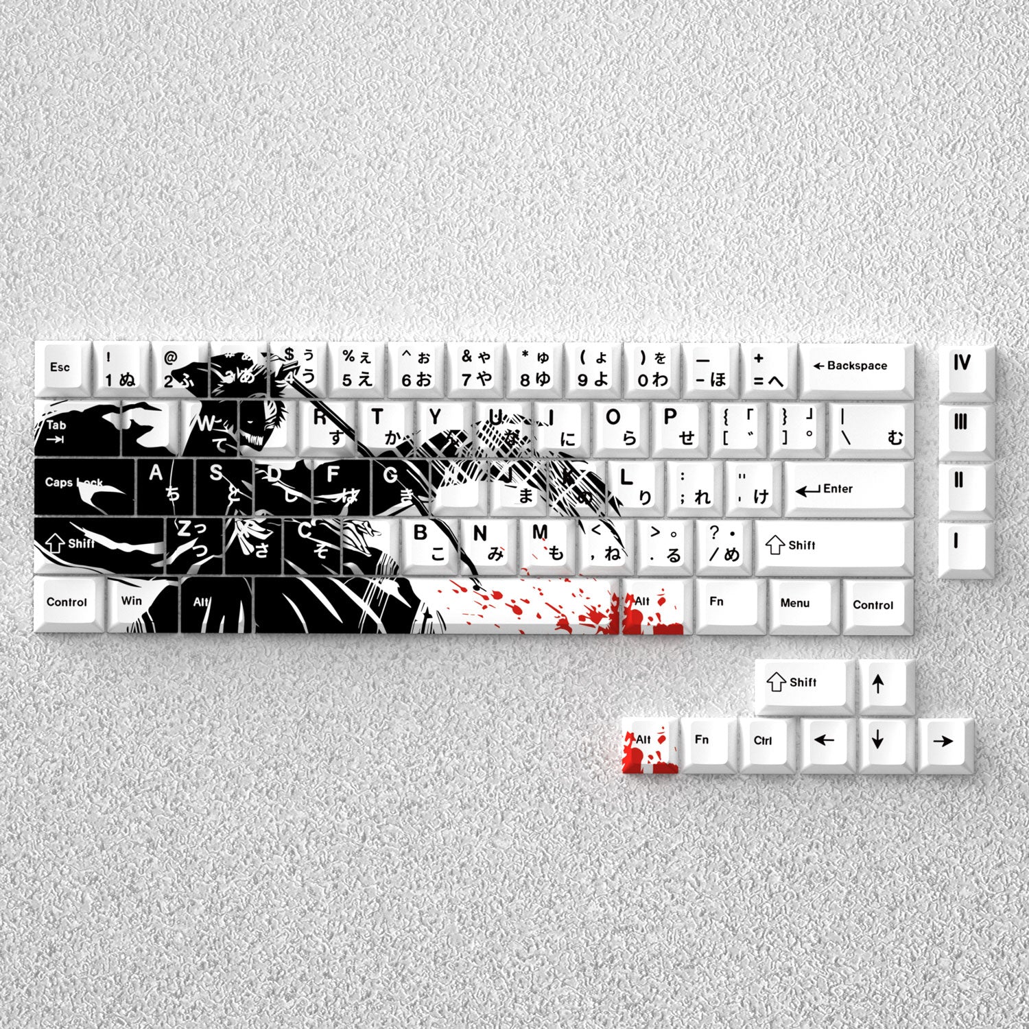 BLEACH,Kurosaki Ichigo, Original height PBT engraved keycap set, compatible with 60 65 68