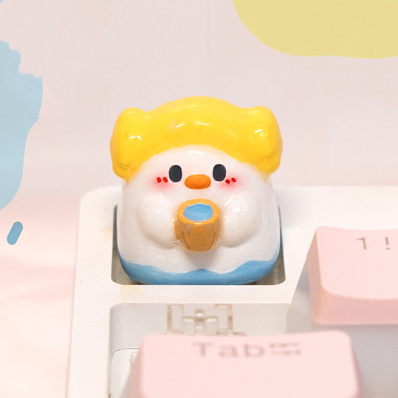 Cute duck personality keycaps cartoon resin personality keycaps soft ceramic keycaps, mechanical keyboard decorative keycaps,