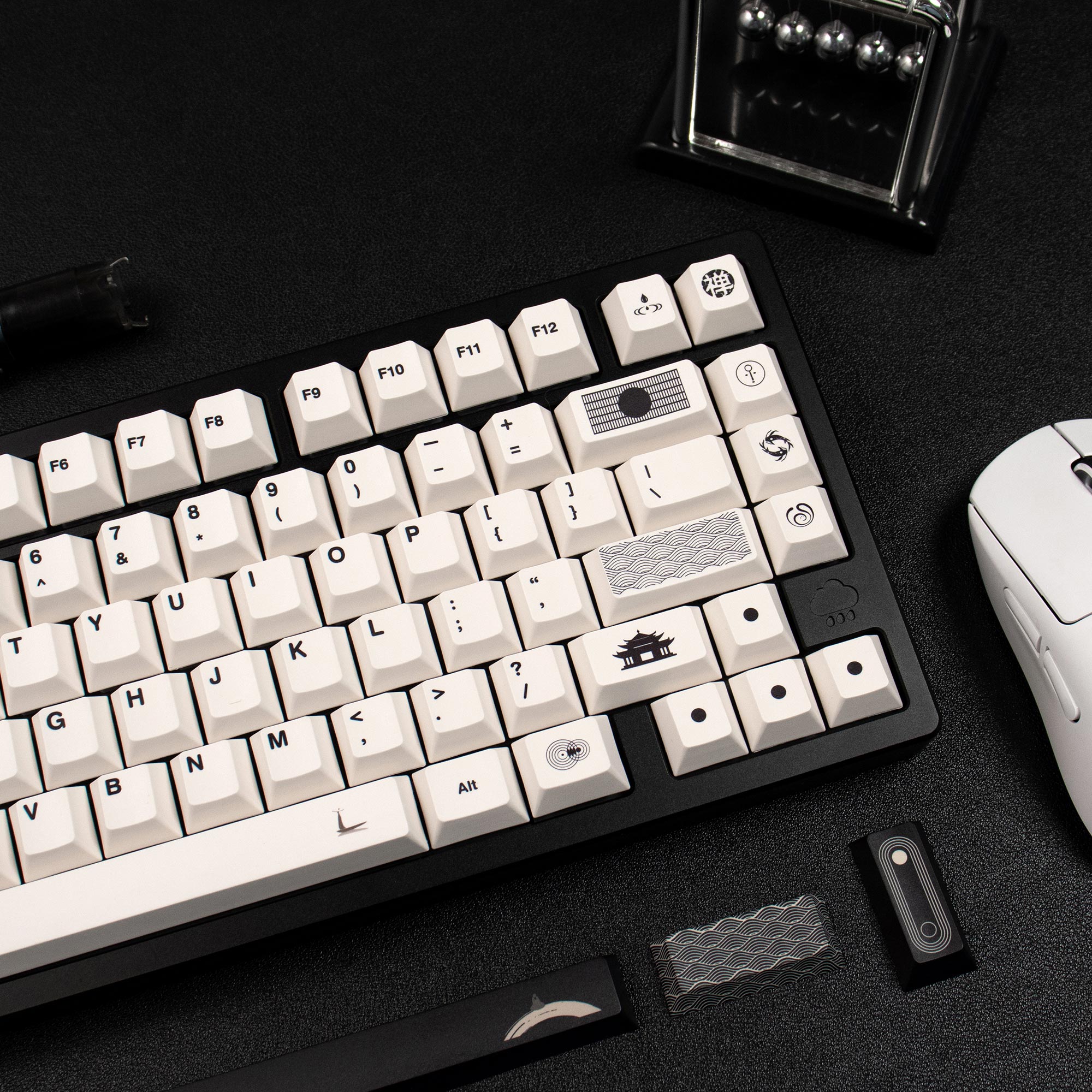 Zen themed rice white/gray/yellow keycaps PBT thermal sublimation original mechanical keyboard keycaps