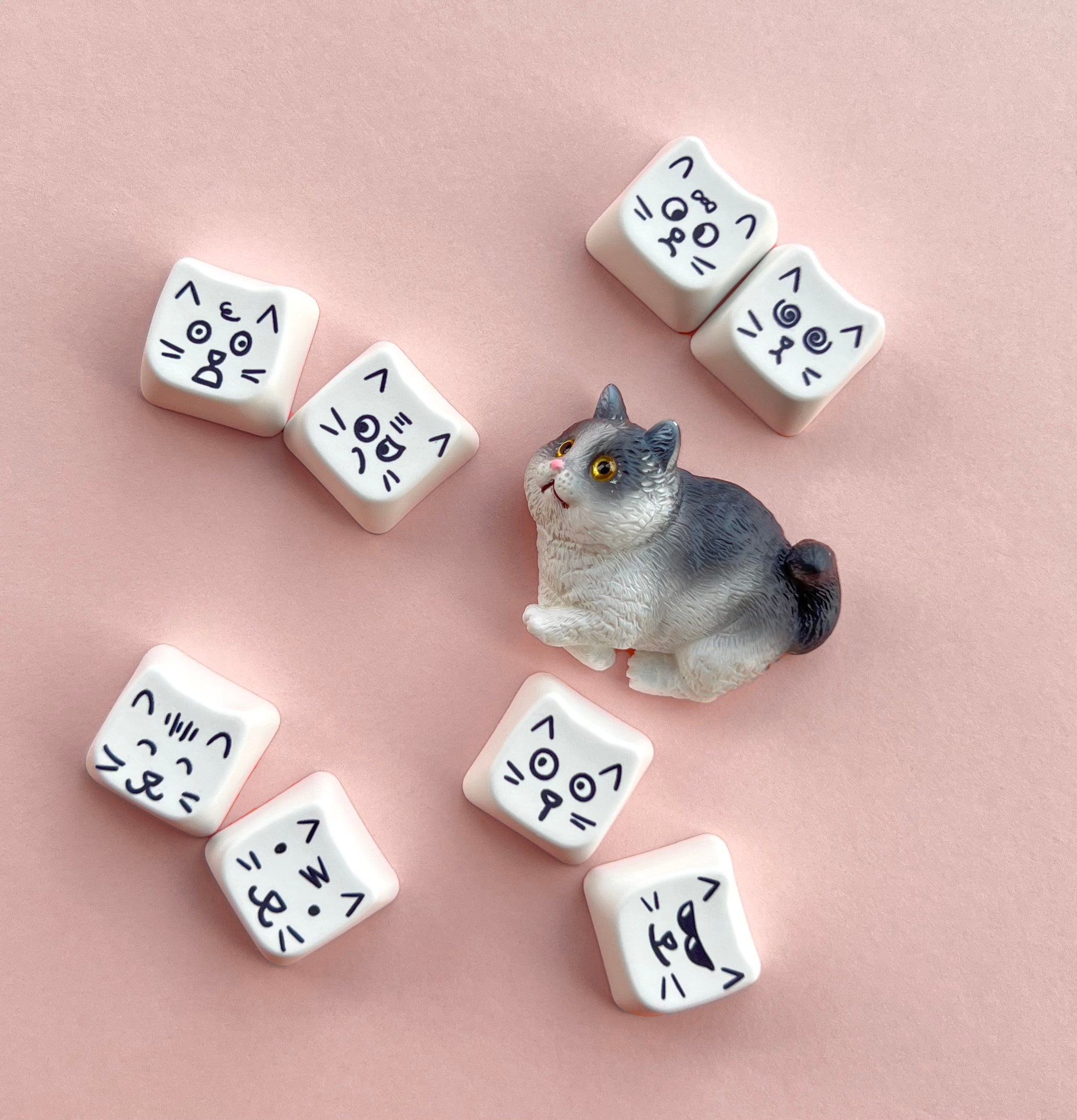 Cute cat 8-key emoji, heat sublimated PTB material, personalized keycap.