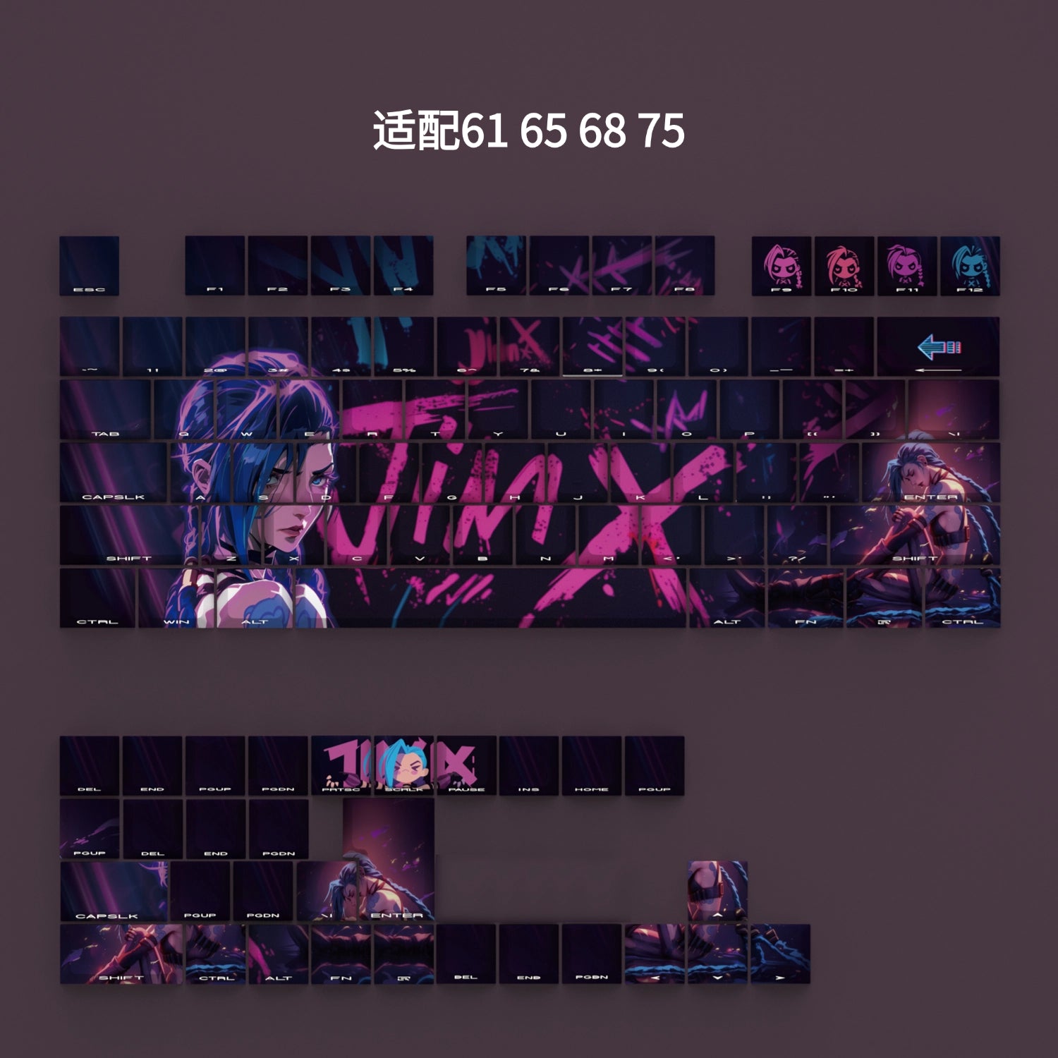 Jinx side transparent mechanical keyboard key cap anime PBT thermal sublimation original factory height