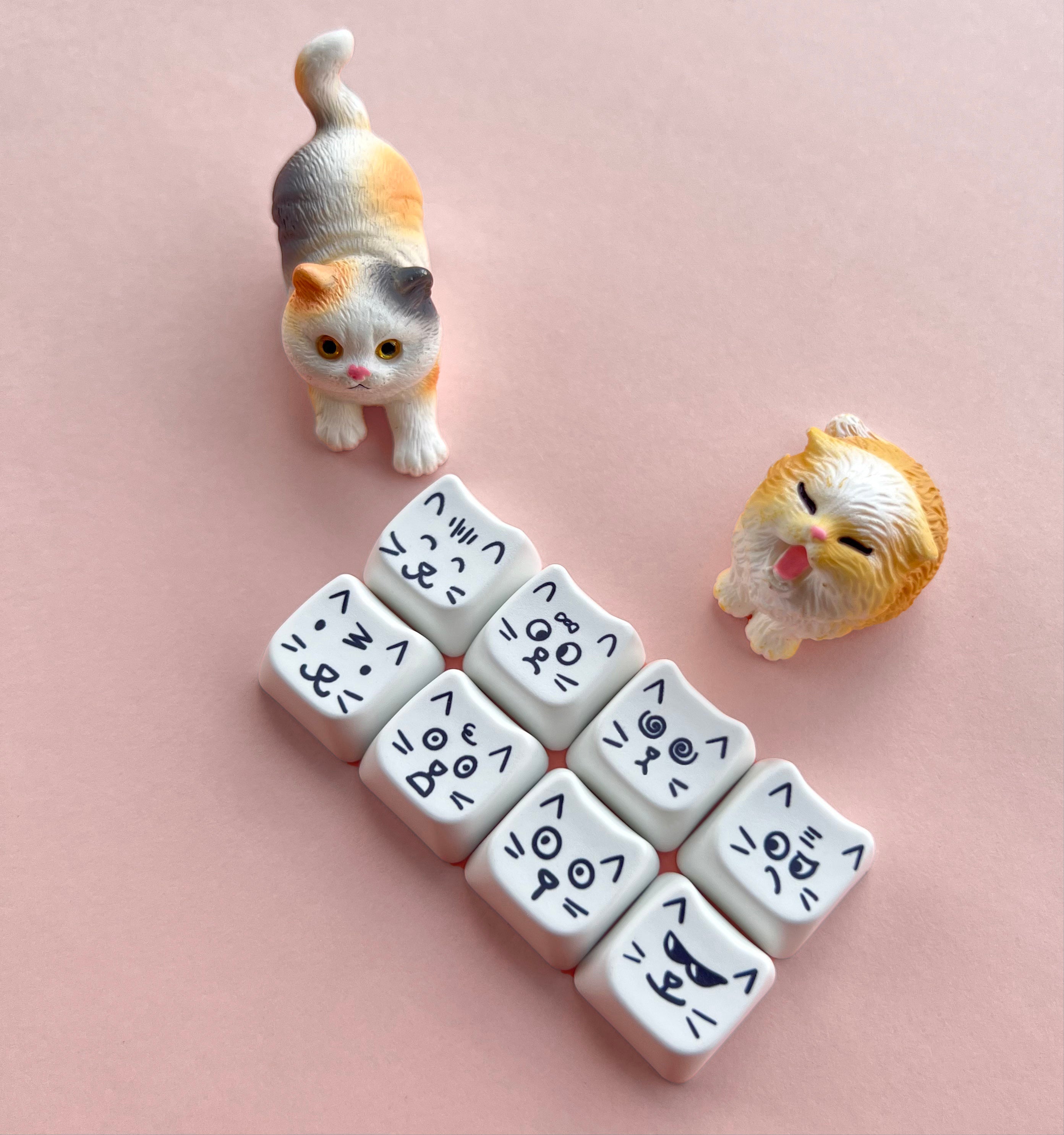 Cute cat 8-key emoji, heat sublimated PTB material, personalized keycap.