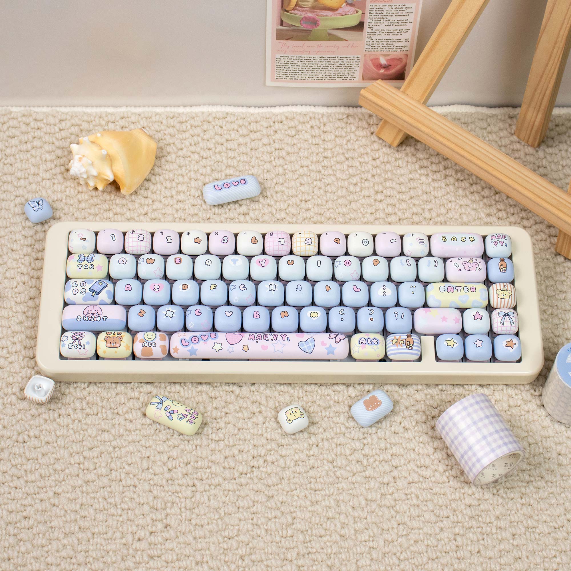 Toy house mechanical keyboard keycaps MOG cute round PBT heat sublimation keycaps