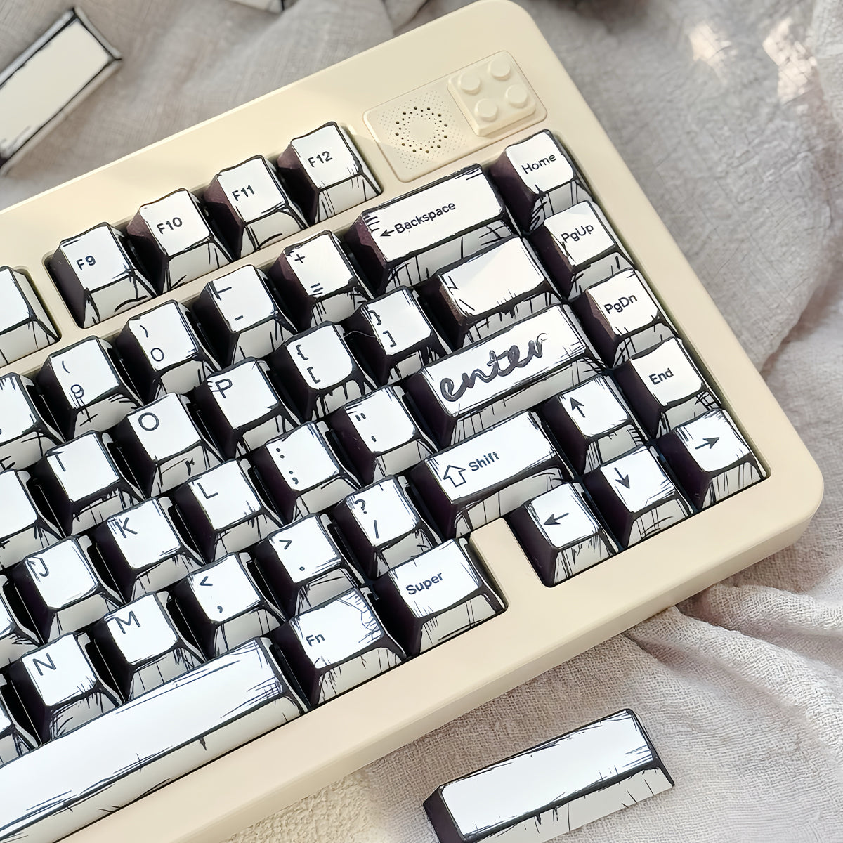 White comic style, PBT heat sublimation original factory highly compatible personalized keycap set.