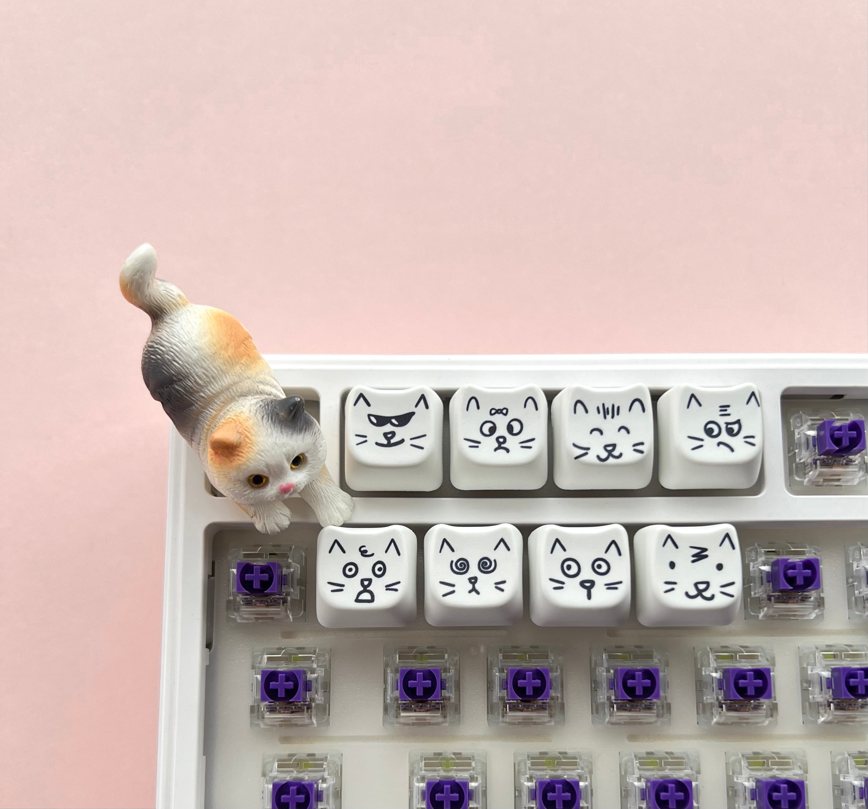 Cute cat 8-key emoji, heat sublimated PTB material, personalized keycap.