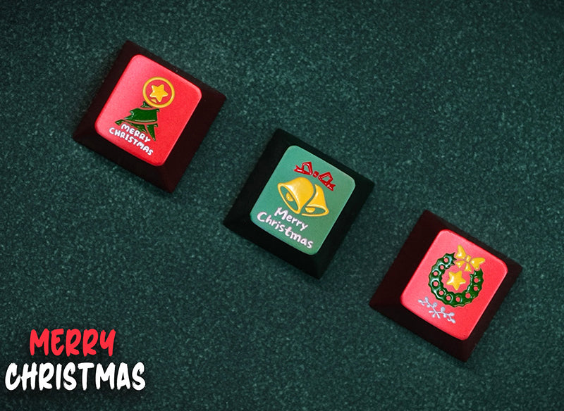 Christmas themed 3-piece set, aluminum alloy metal personalized keycaps, keyboard decoration and beautification keycaps