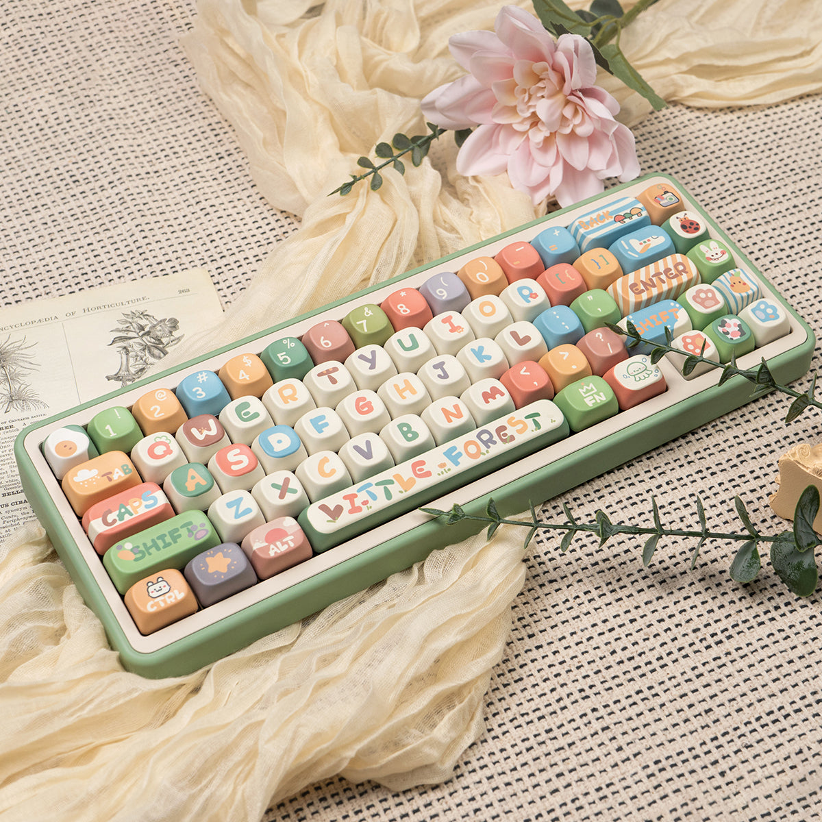 MOA Little Forest Magnetic Axis Mechanical Keyboard Keycaps Cute Cartoon PBT Heat Sublimation Keycaps