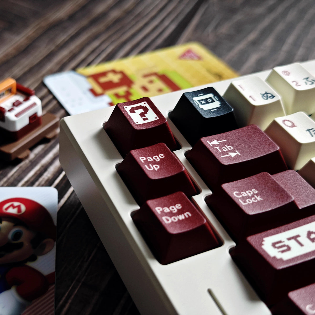 Complete set of customized PBT five sided thermal sublimation original factory height keycaps for the FC themed mechanical keyboard of the Red and White gaming console