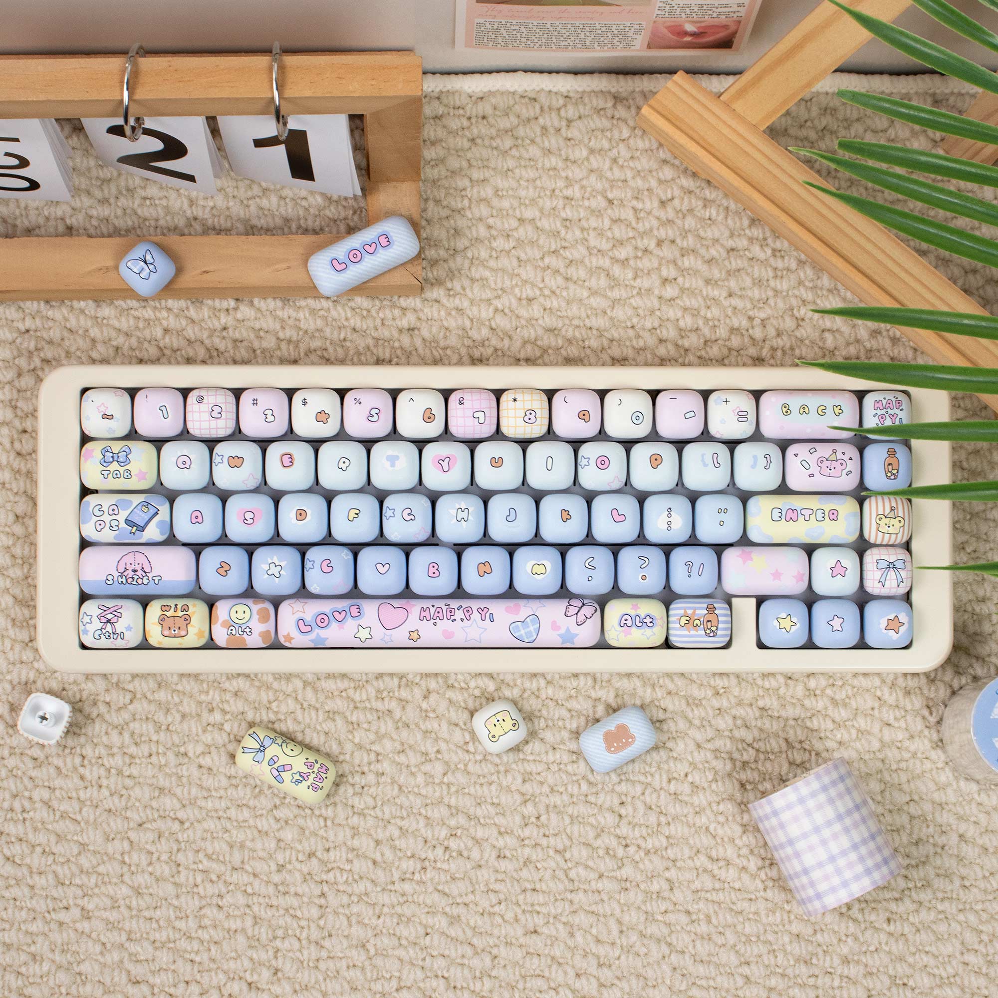 Toy house mechanical keyboard keycaps MOG cute round PBT heat sublimation keycaps
