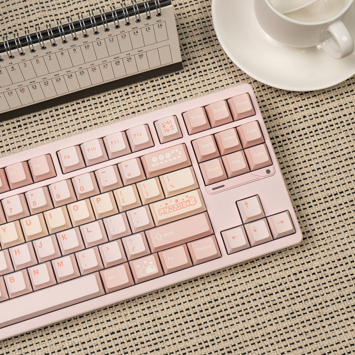 Minimalist light pink mechanical keyboard keycap PBT heat sublimation customized factory height