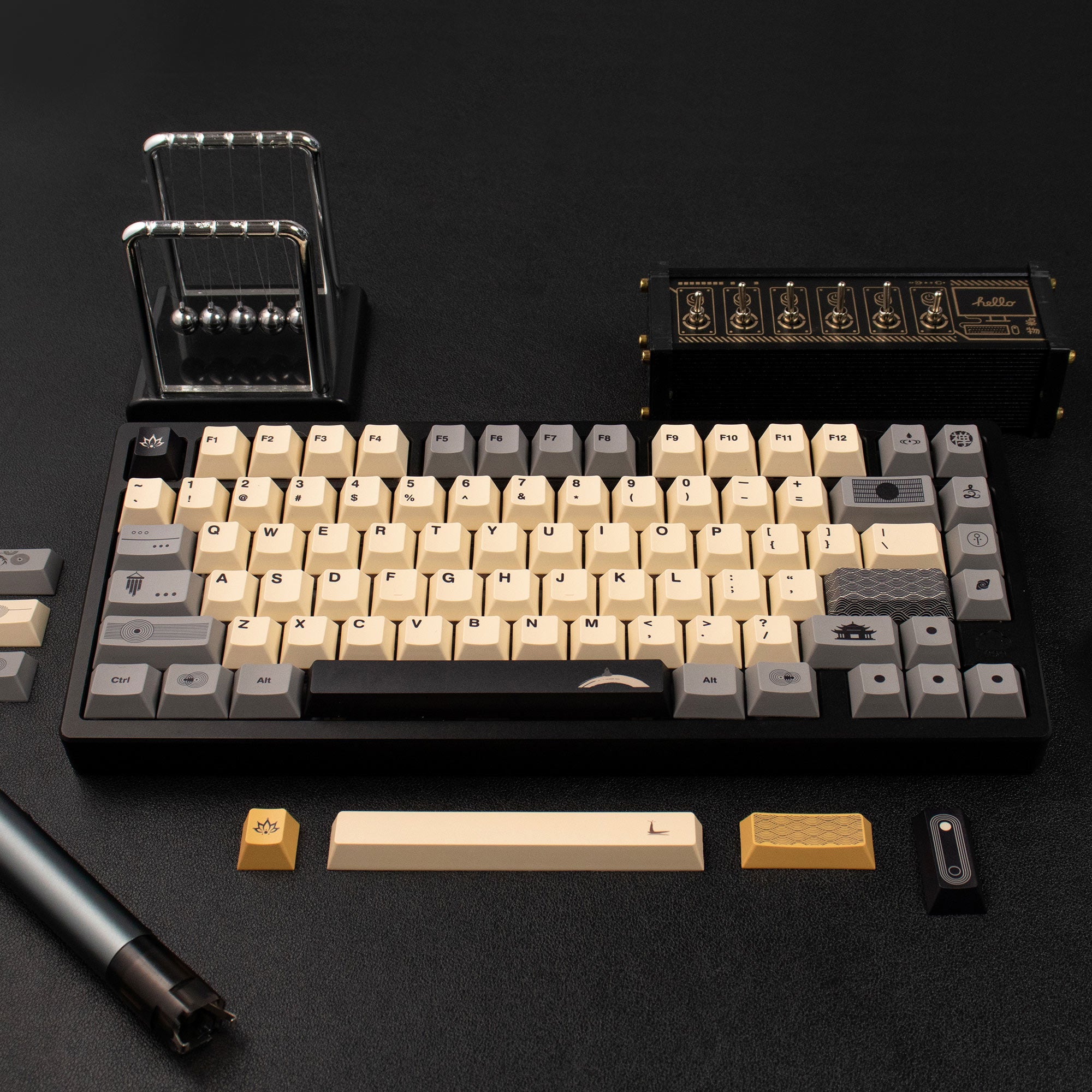 Zen themed rice white/gray/yellow keycaps PBT thermal sublimation original mechanical keyboard keycaps