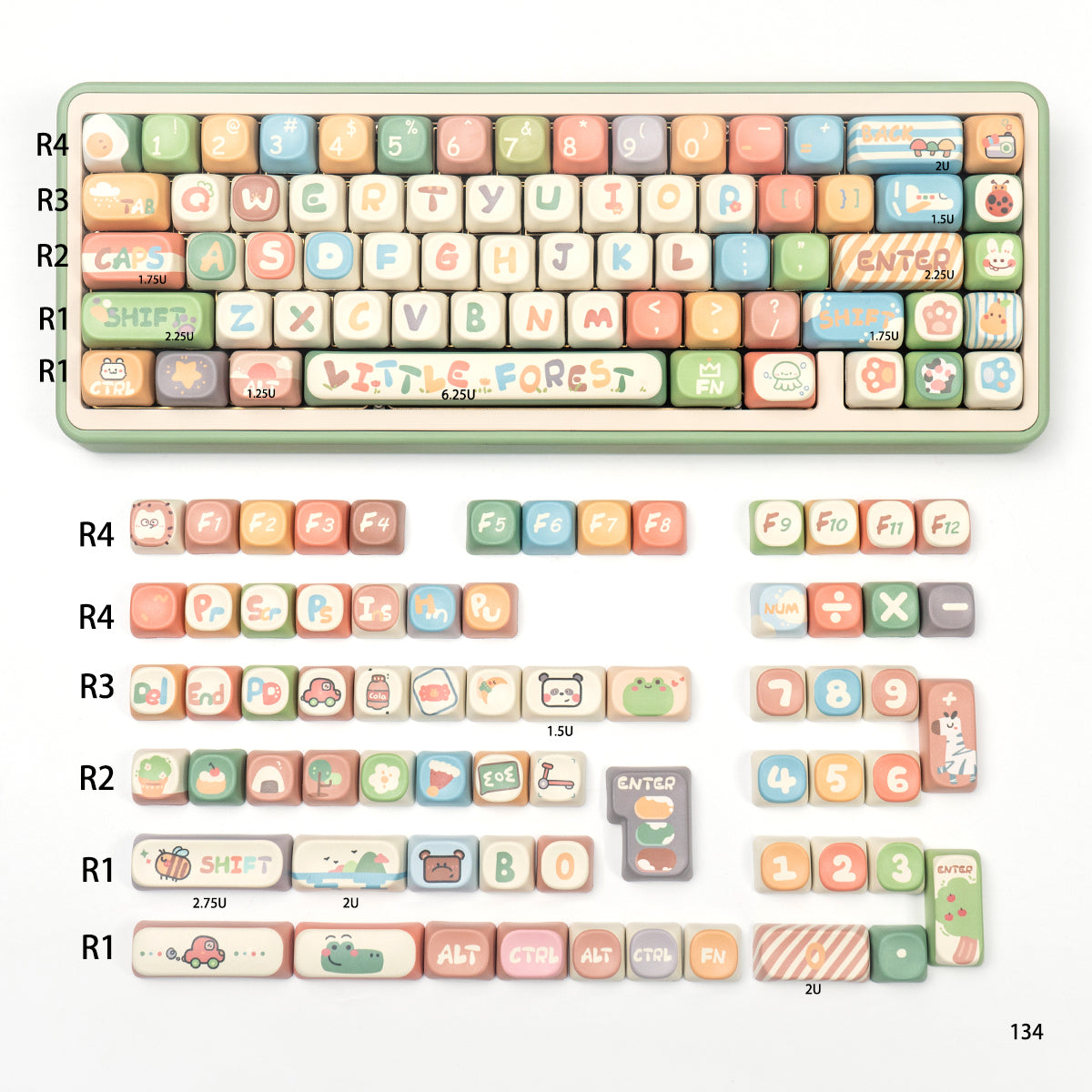 MOA Little Forest Magnetic Axis Mechanical Keyboard Keycaps Cute Cartoon PBT Heat Sublimation Keycaps