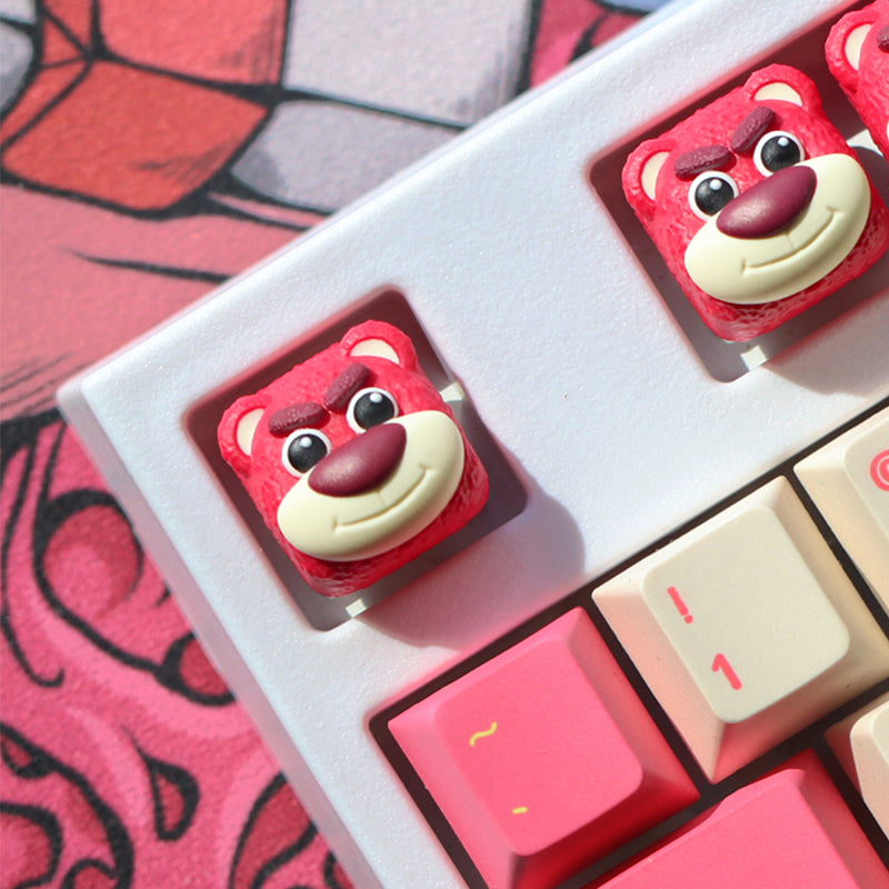 Strawberry Bear keycap cute cartoon personality creative resin keycap.
