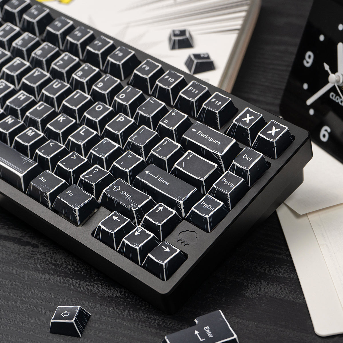 Black comic style, PBT heat sublimation original factory highly compatible personalized keycap set.