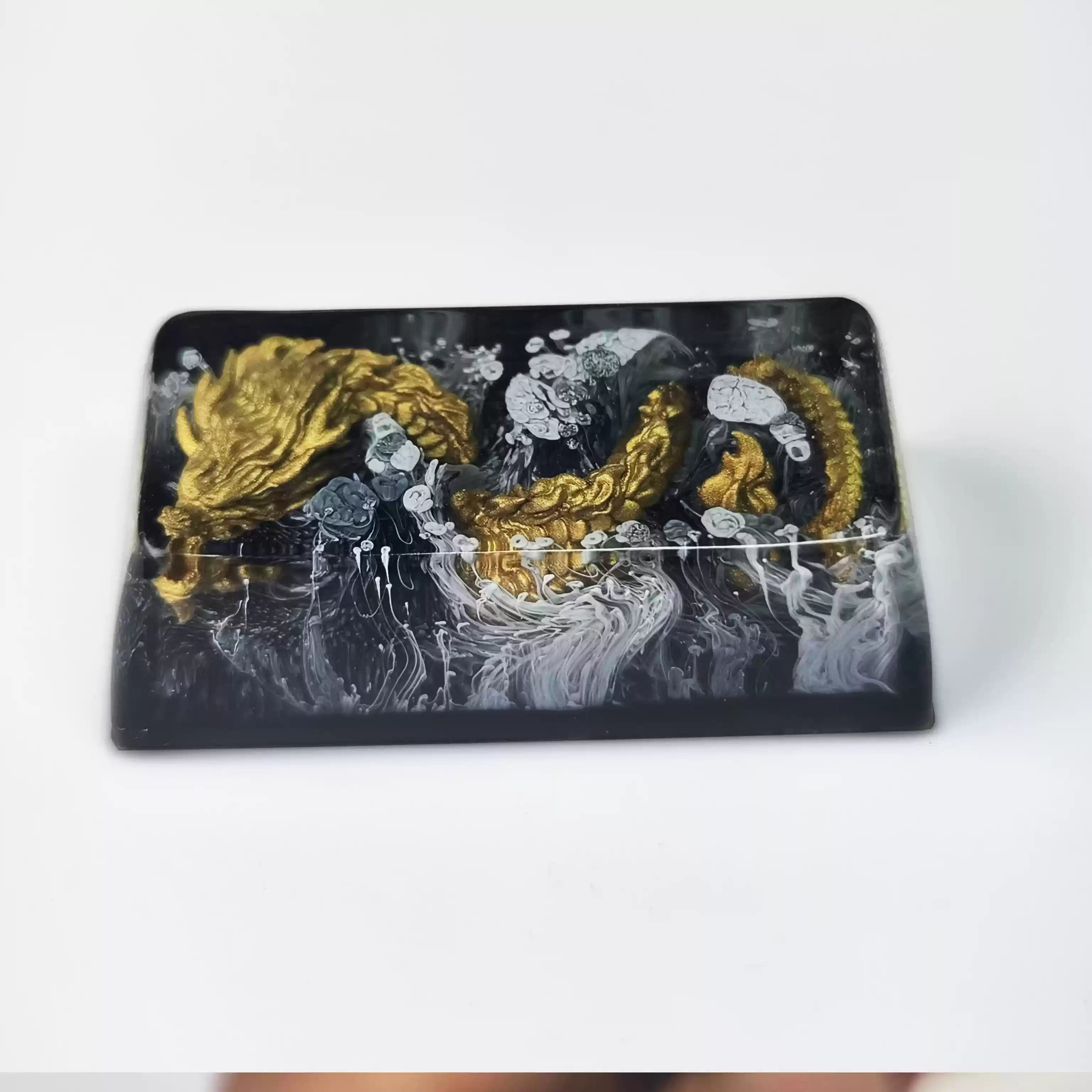 Mechanical keyboard personalized resin black gold dragon dropper resin craftsman keycap