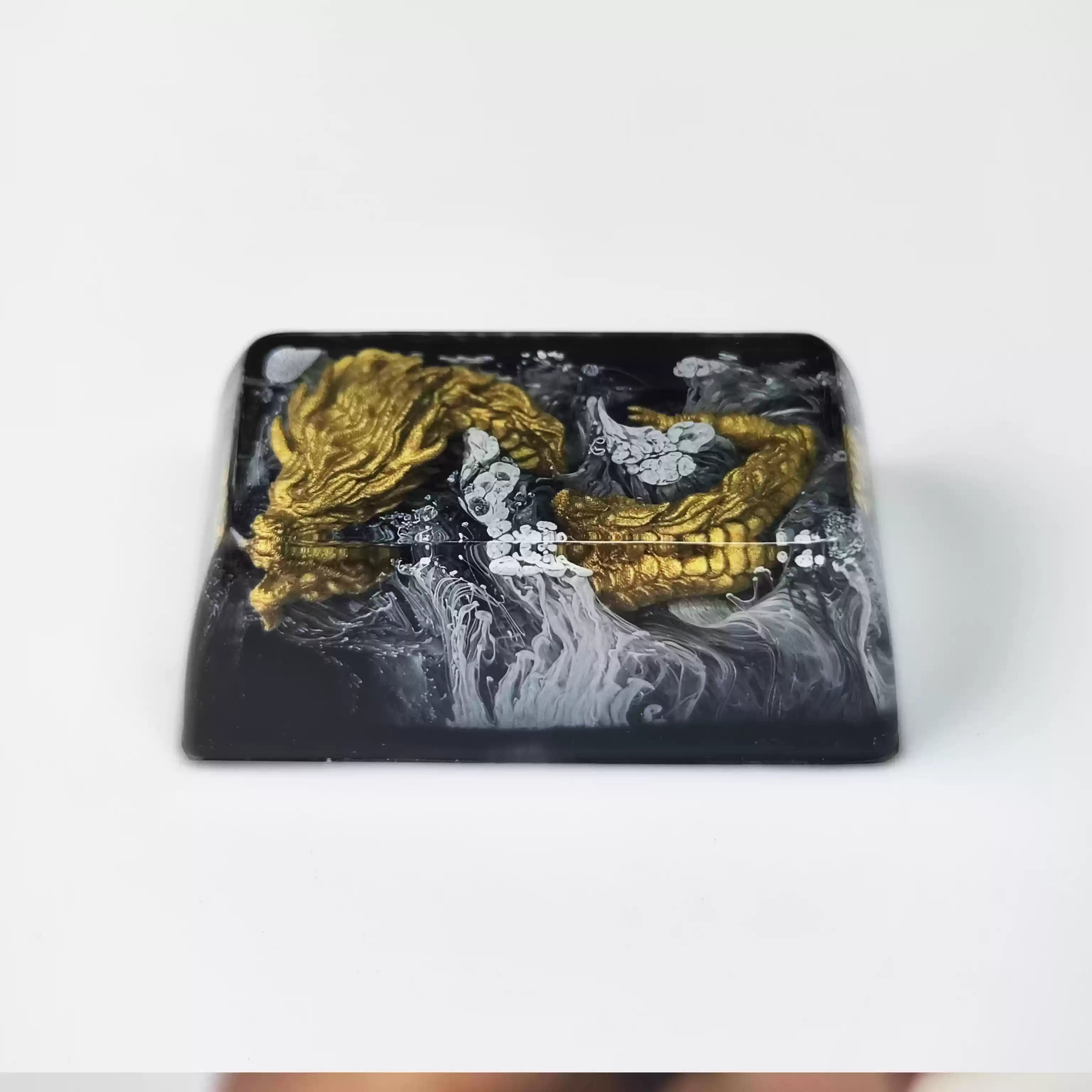 Mechanical keyboard personalized resin black gold dragon dropper resin craftsman keycap