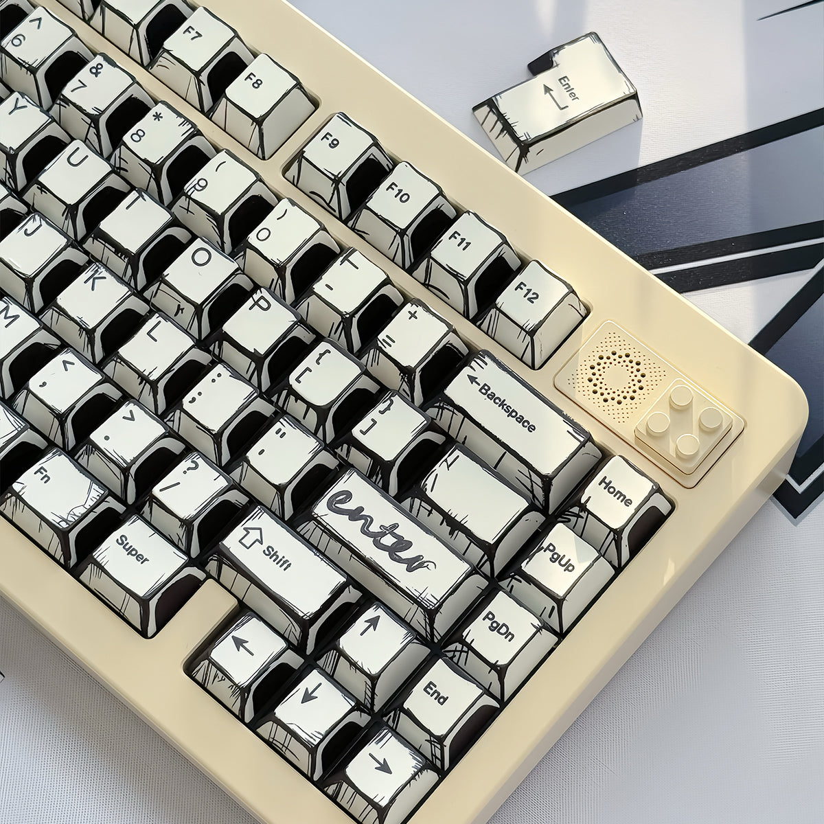 White comic style, PBT heat sublimation original factory highly compatible personalized keycap set.