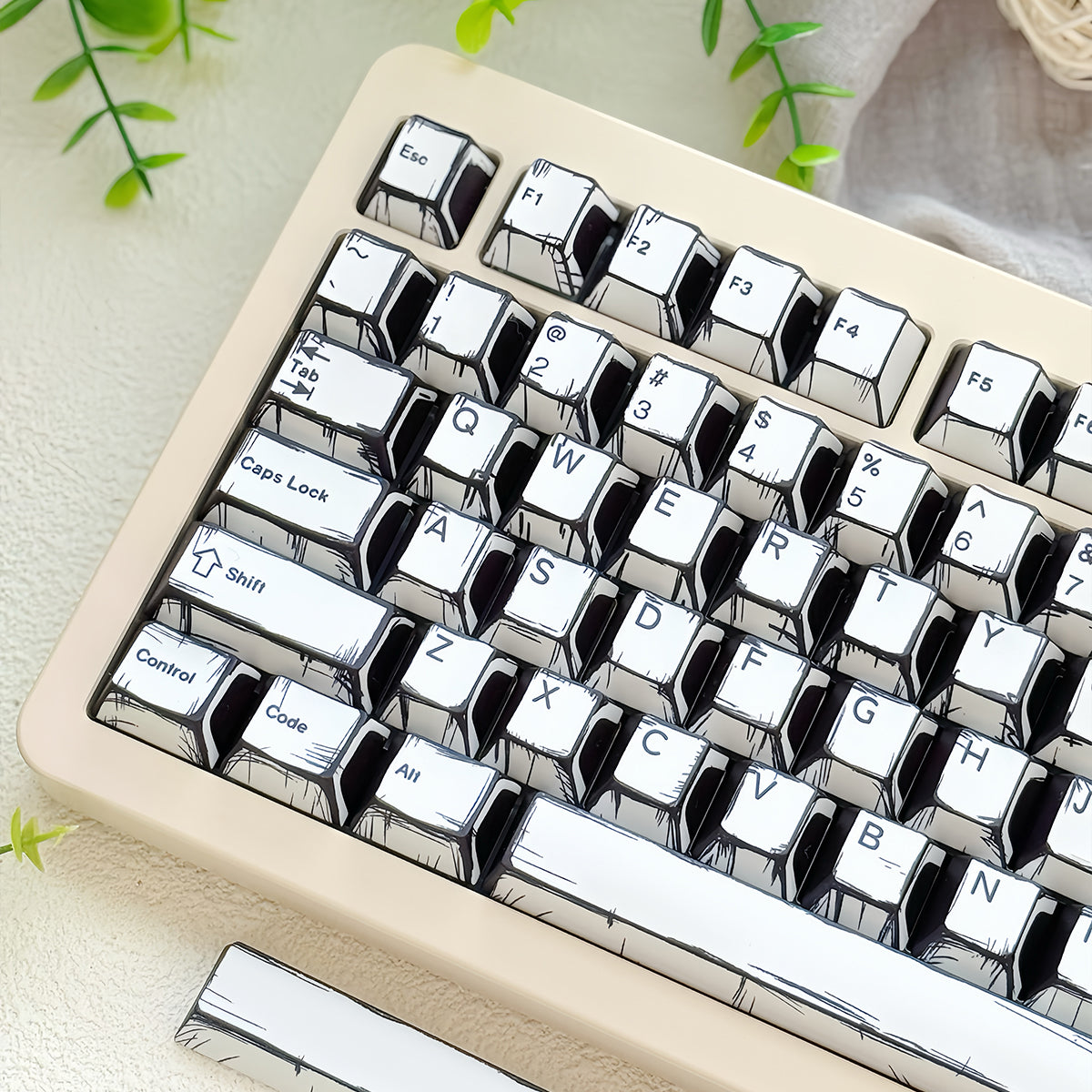 White comic style, PBT heat sublimation original factory highly compatible personalized keycap set.