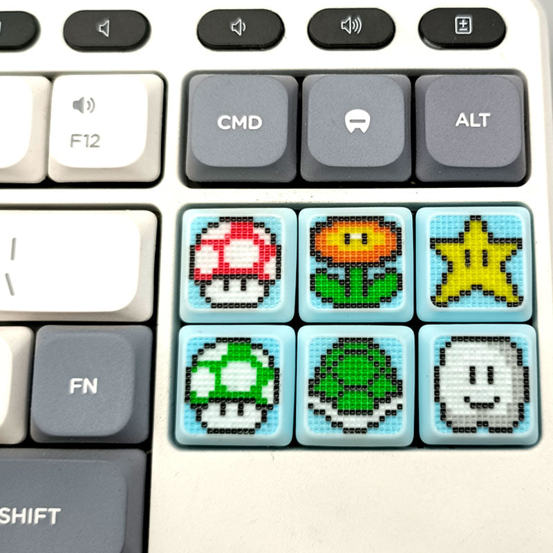 Super Mario, pixel style, adaptable to NuPhy Air switch with highly personalized keycaps. Decorative keycaps
