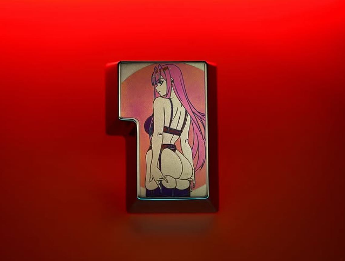 Darling in the Franxx 02, ISO titanium alloy color engraved personalized keycaps.